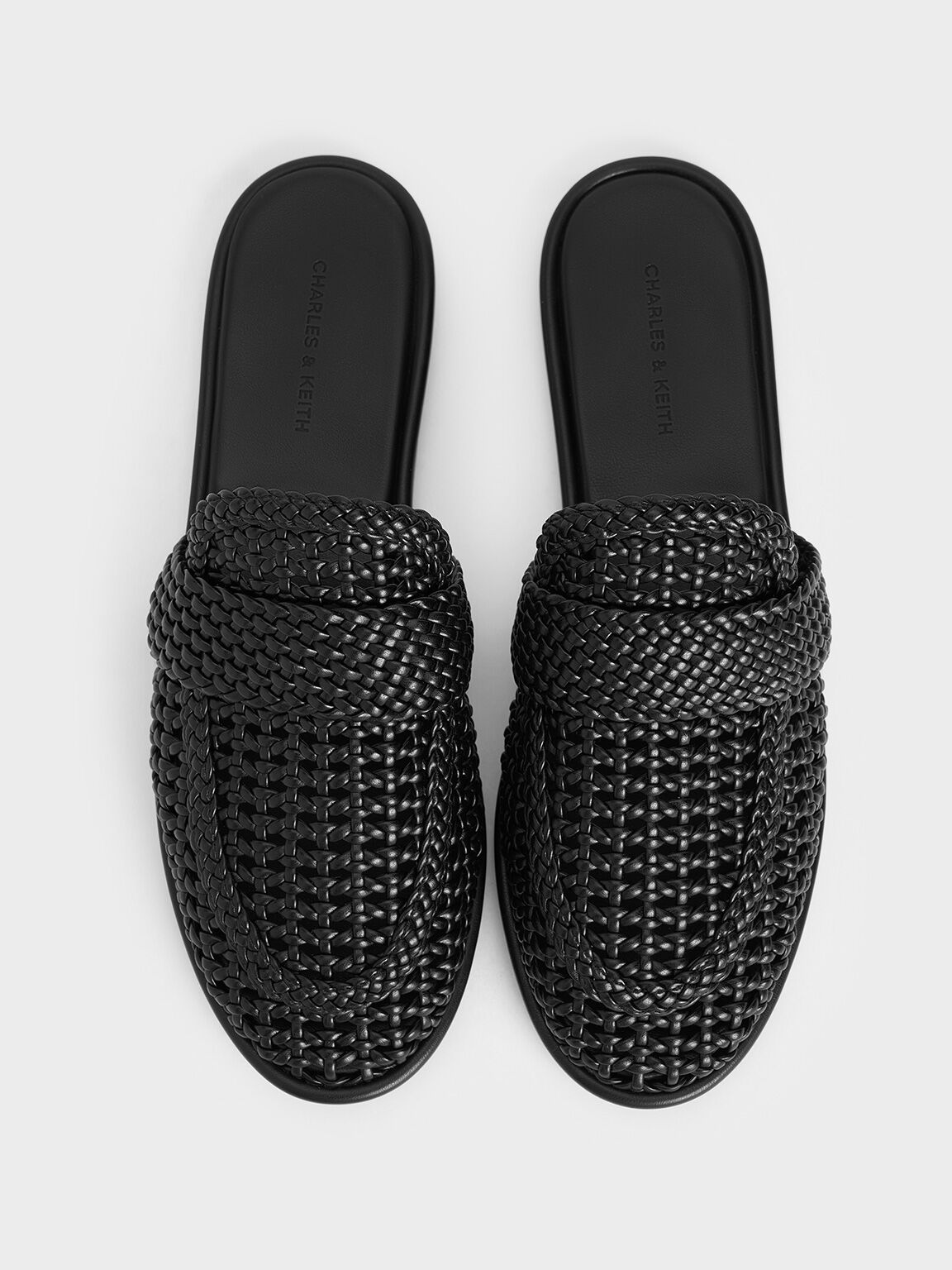 Sandal Flats Slip-On Woven, Black, hi-res