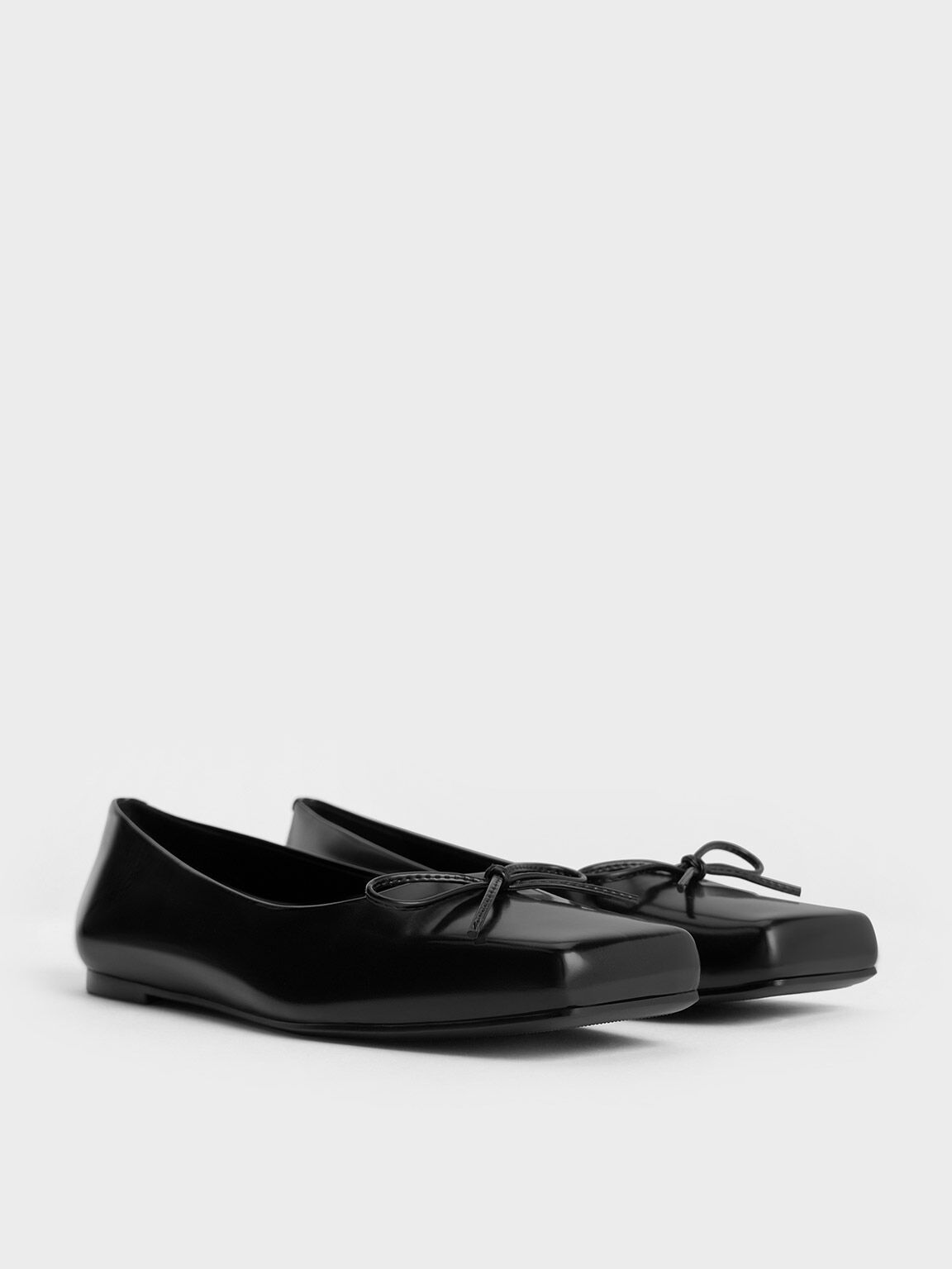 Square-Toe Bow Ballet Flats, Black Box, hi-res