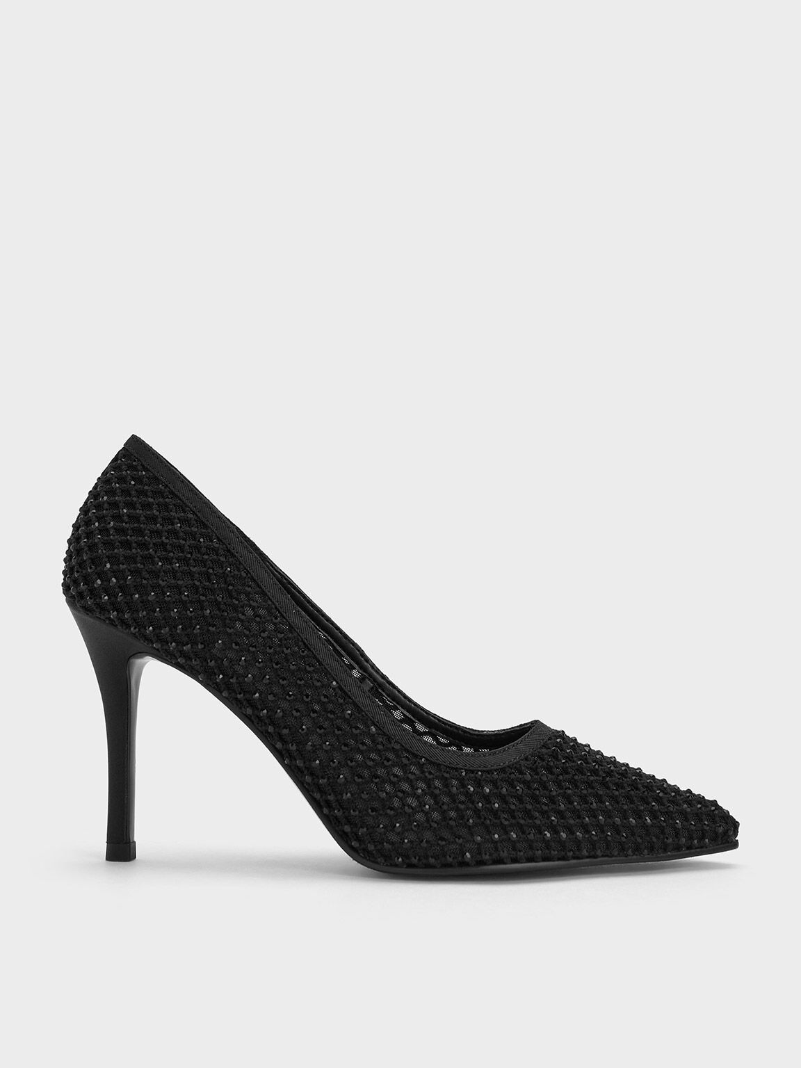 Quilted Heel Pointed-Toe Pumps - Black