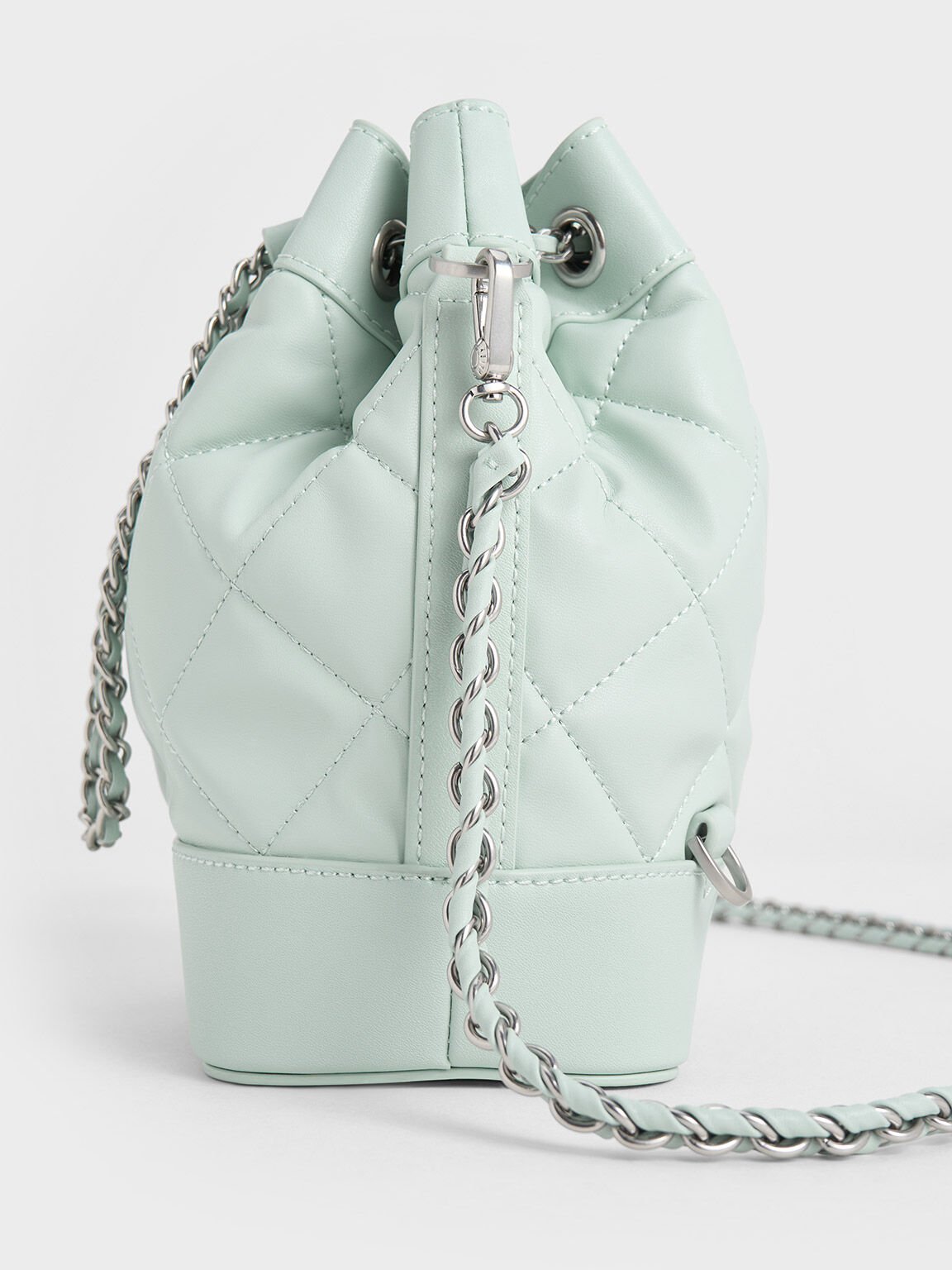 Quilted Two-Way Bucket Bag, Sage Green, hi-res