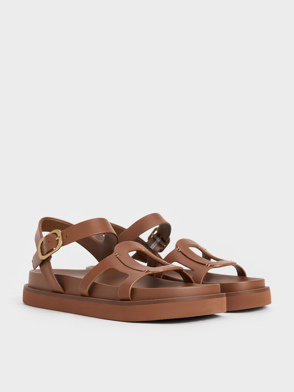 Sandal Buckled Cut-Out Easley, Caramel, hi-res