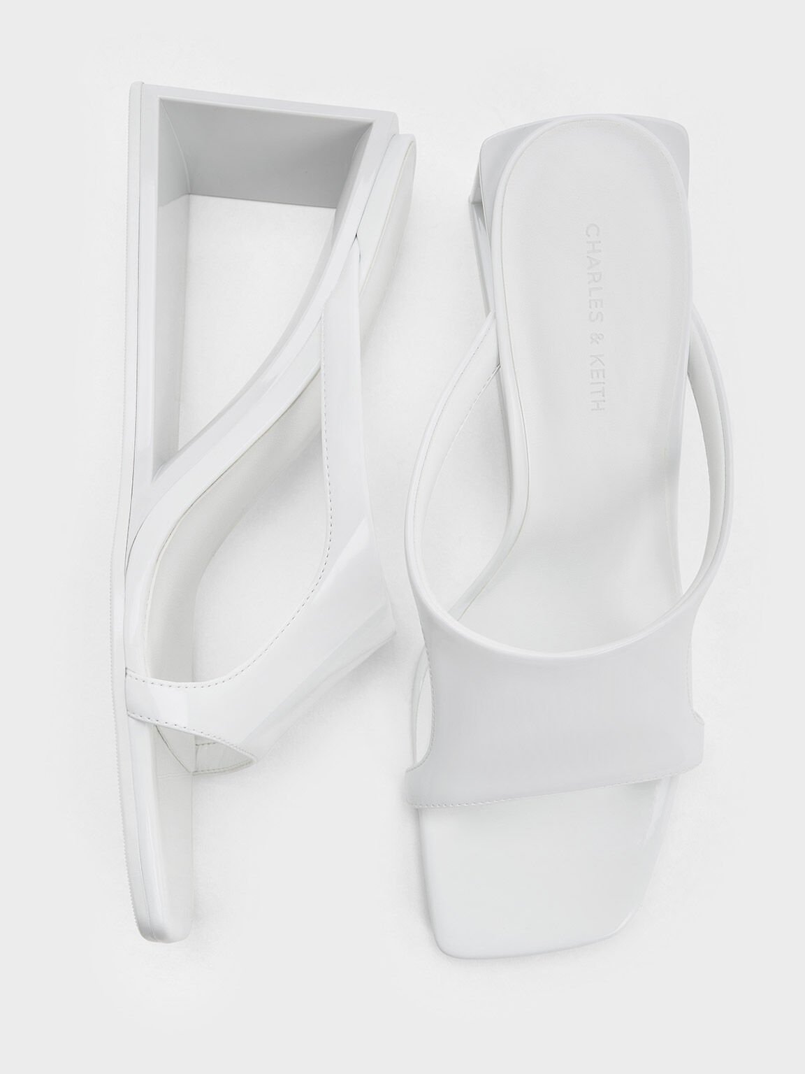 Xeli Triangle-Heel Mules, White, hi-res