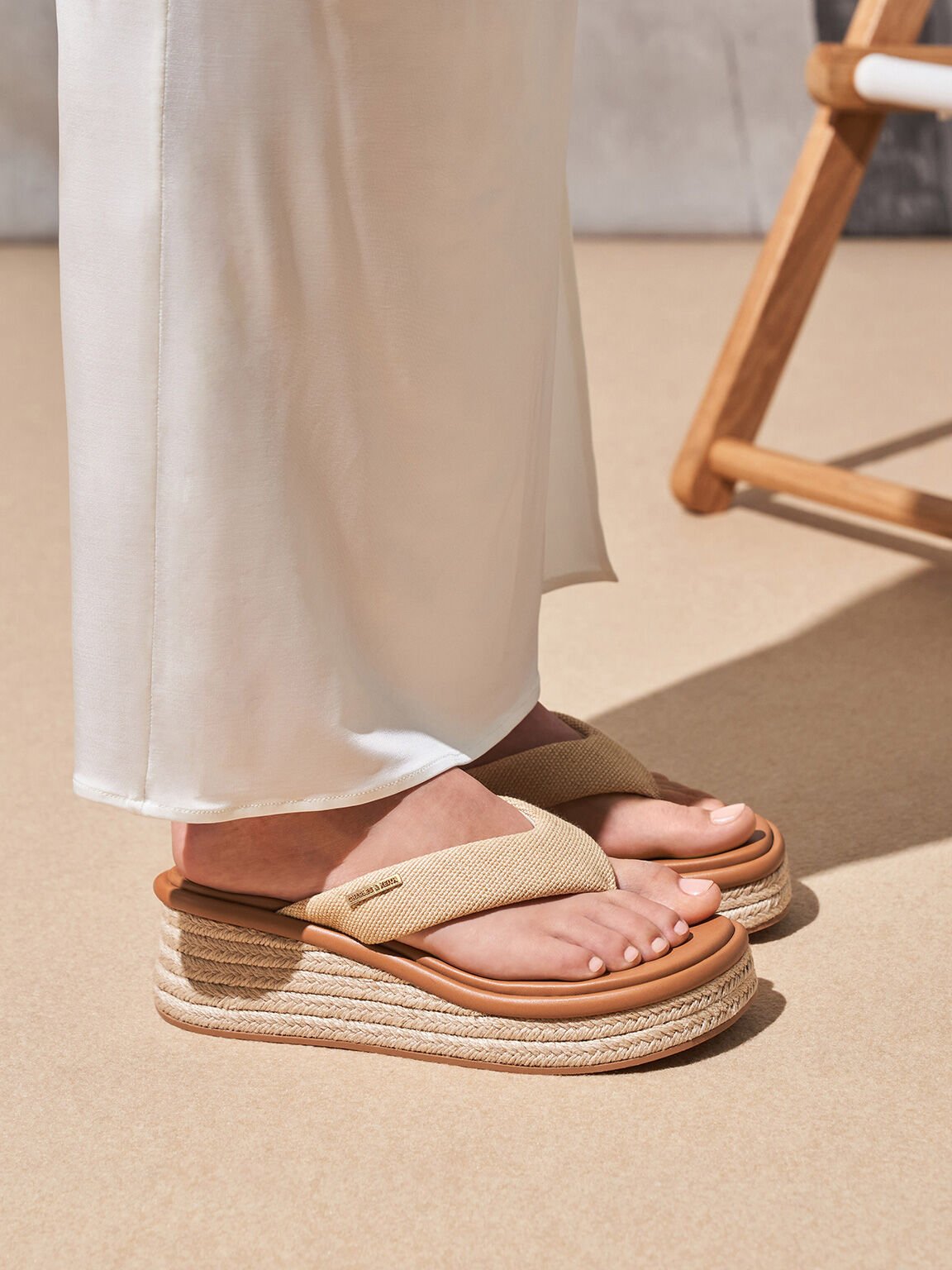 Woven Espadrille Thong Sandals, Sand, hi-res