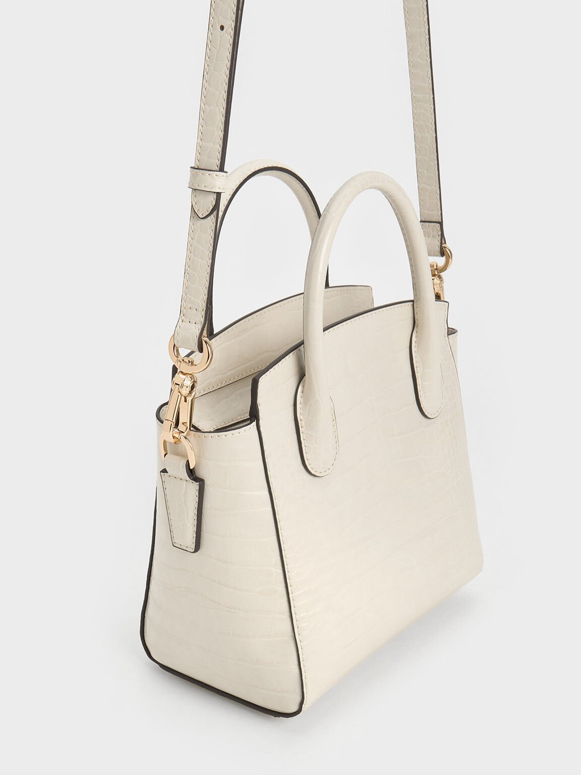 Harper Croc-Effect Structured Top Handle Bag, Ivory, hi-res