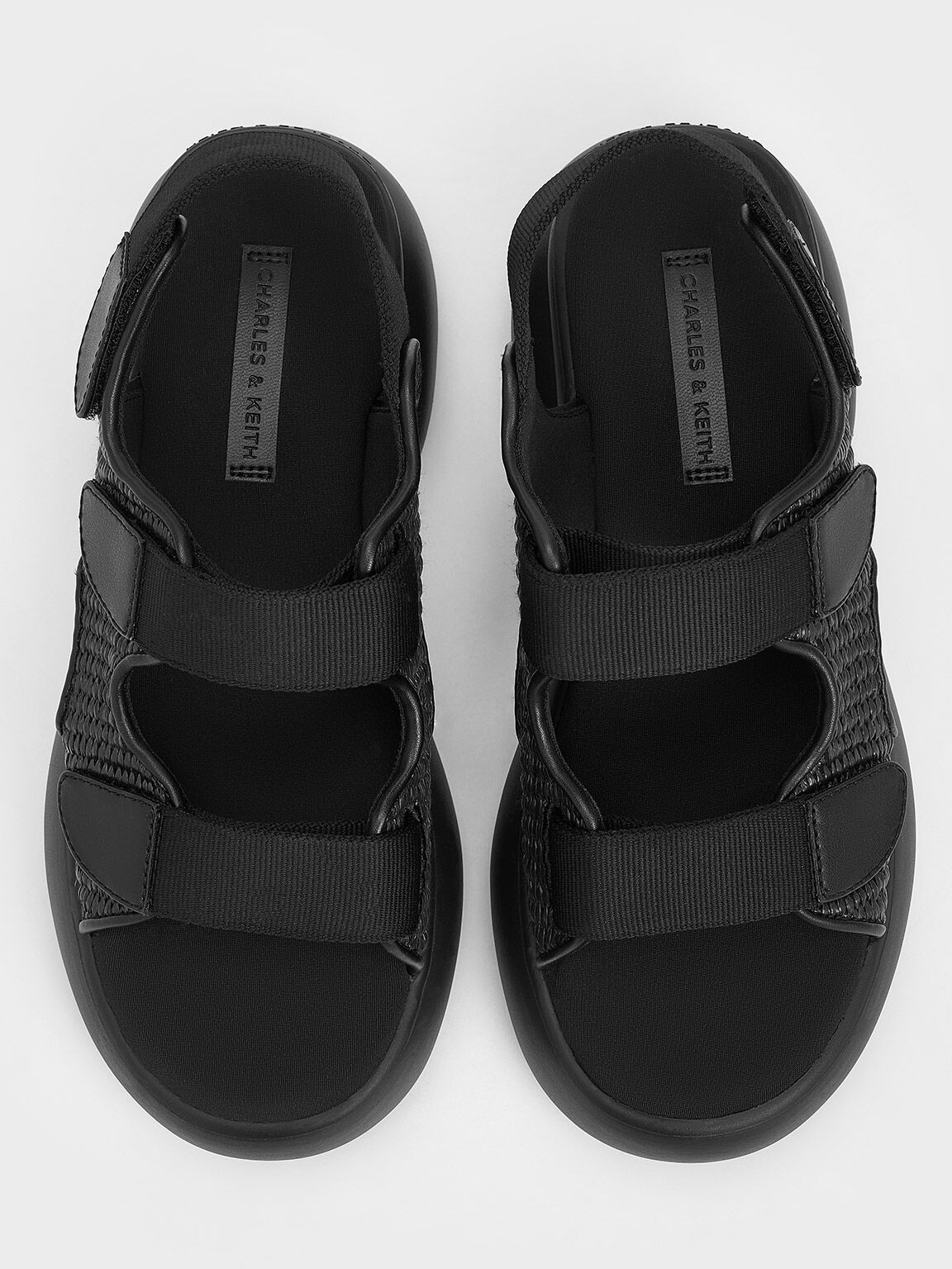 Woven Double-Strap Sports Sandals, Black Textured, hi-res