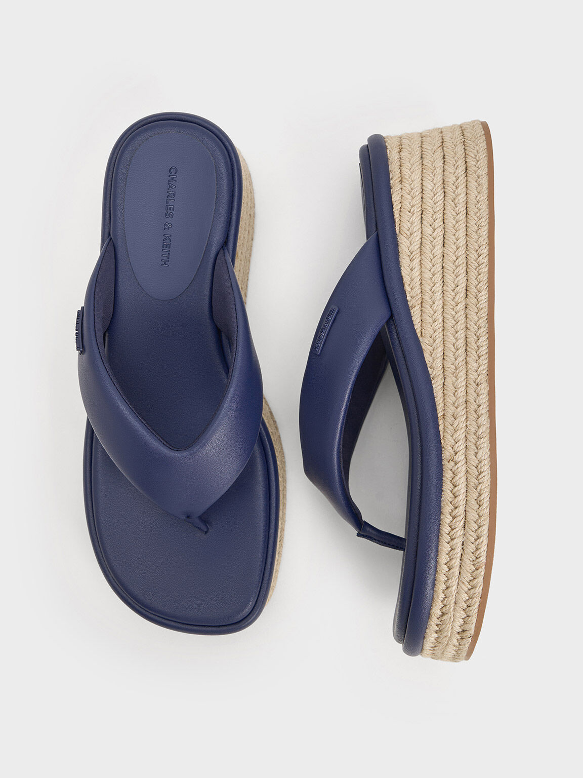Espadrille Thong Sandals, Dark Blue, hi-res