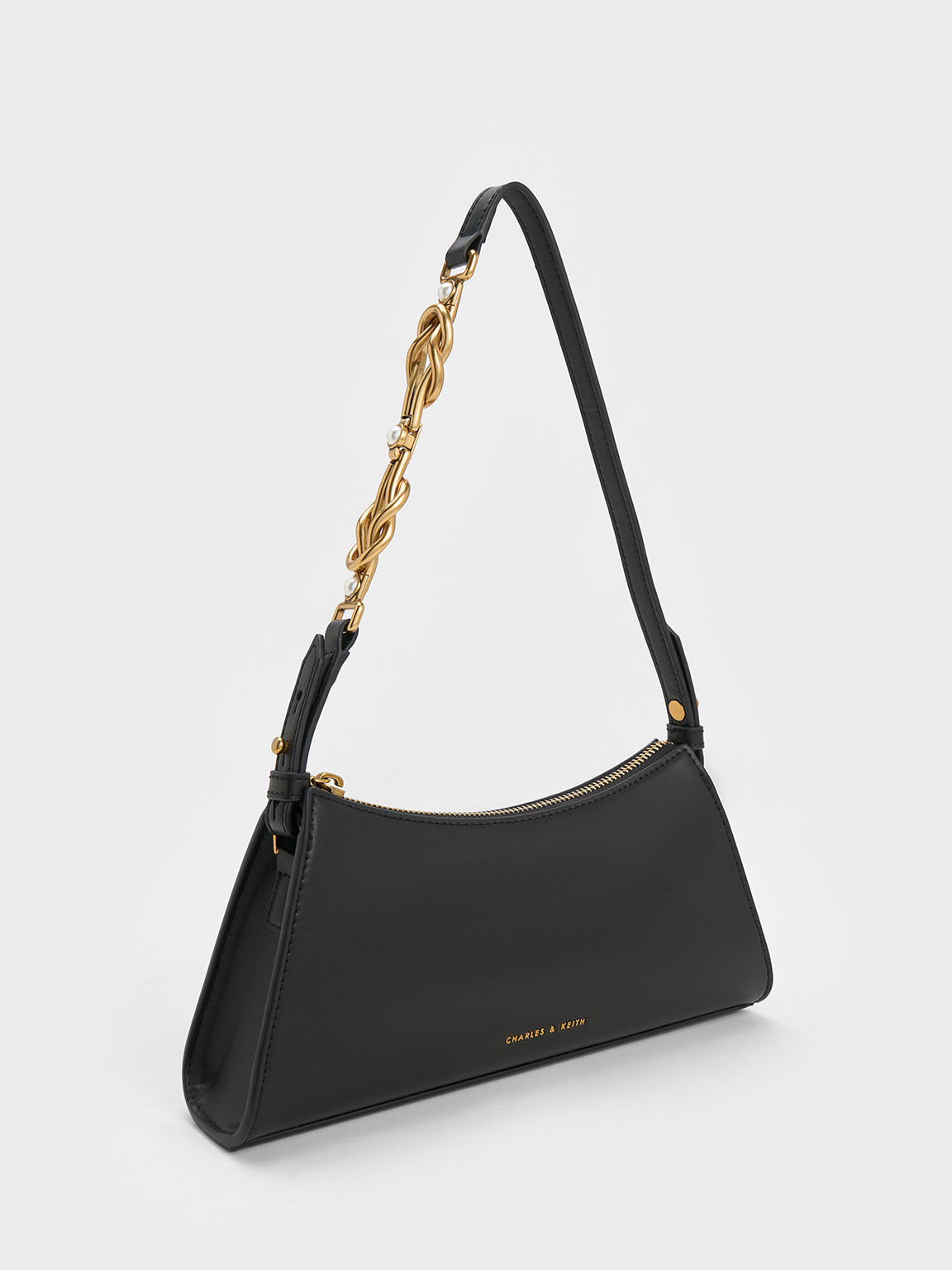 Black Metallic-Accent Strap Trapeze Bag - CHARLES & KEITH ID