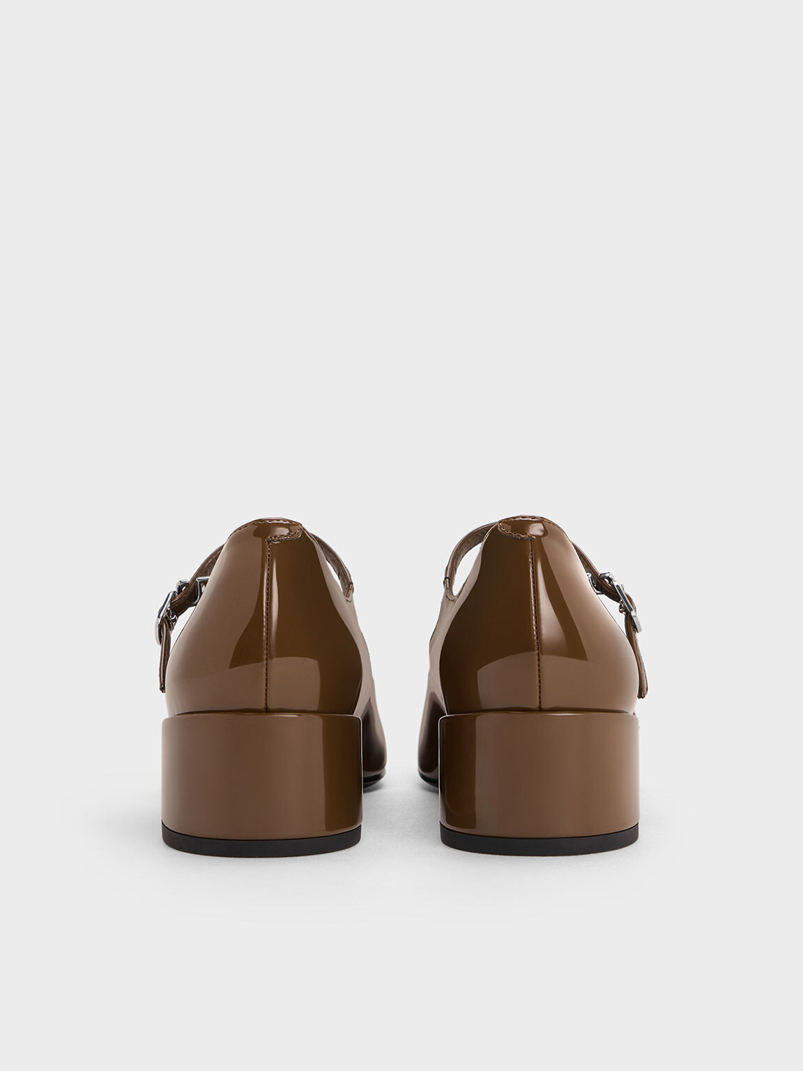 Sepatu Mary Janes Block-Heel Double-Strap, Brown, hi-res
