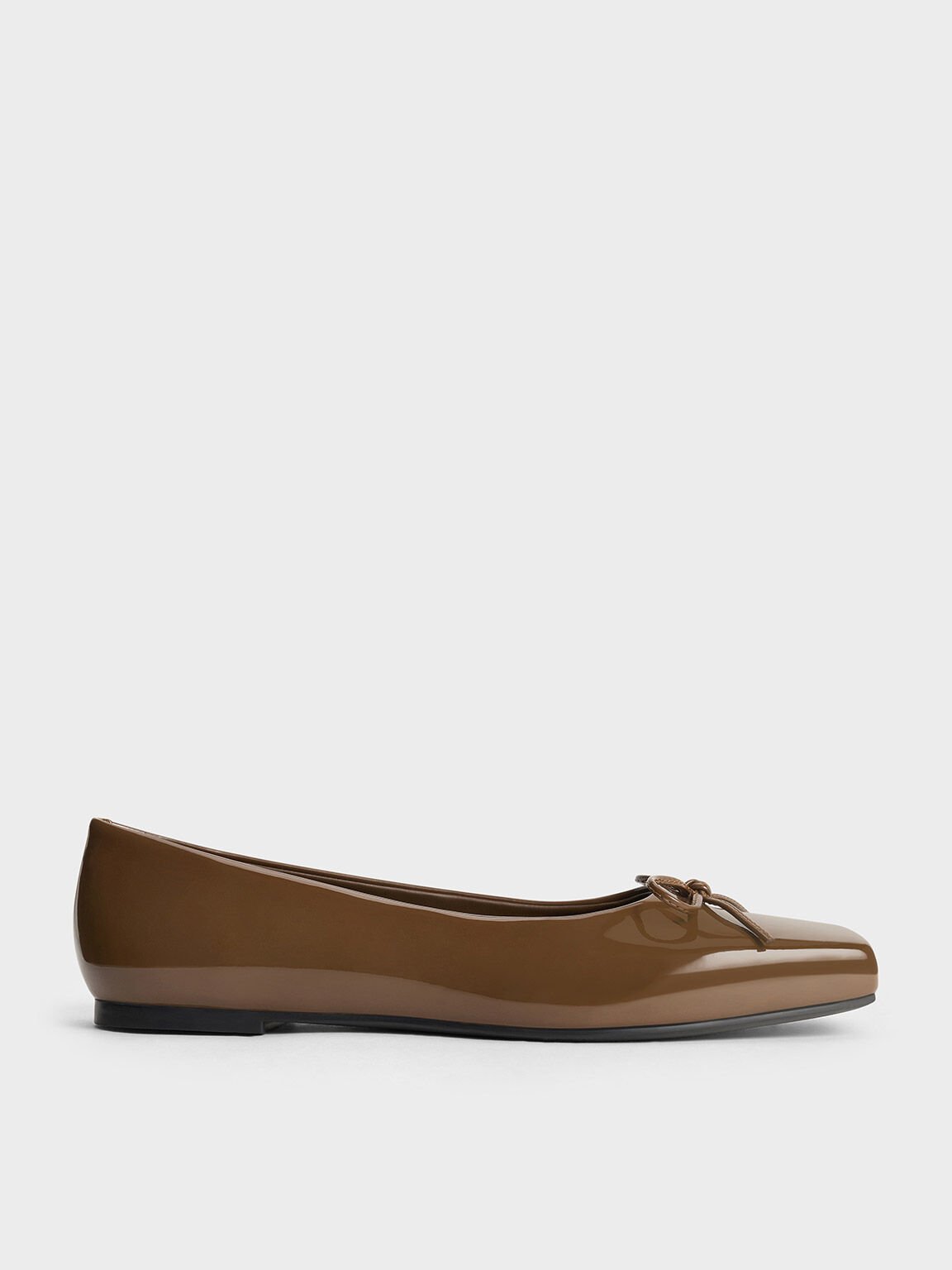 Square-Toe Bow Ballet Flats, Brown, hi-res