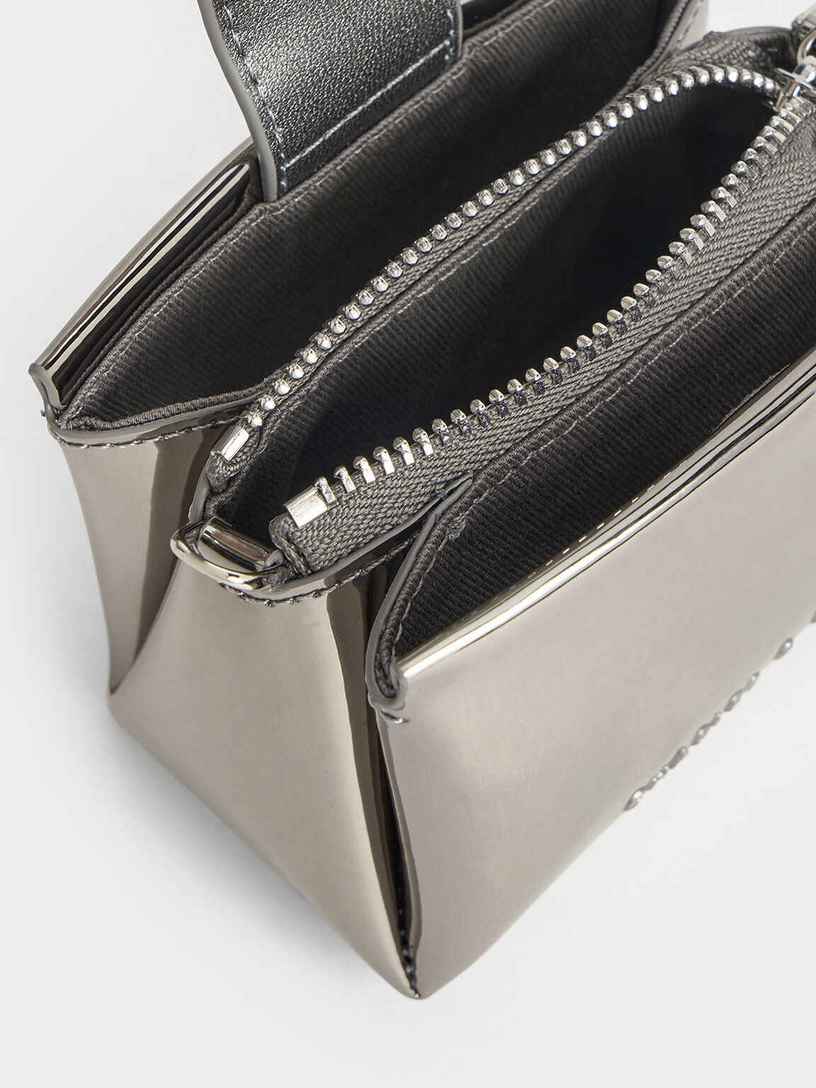 Bosie Metallic Top Handle Pouch, Pewter, hi-res