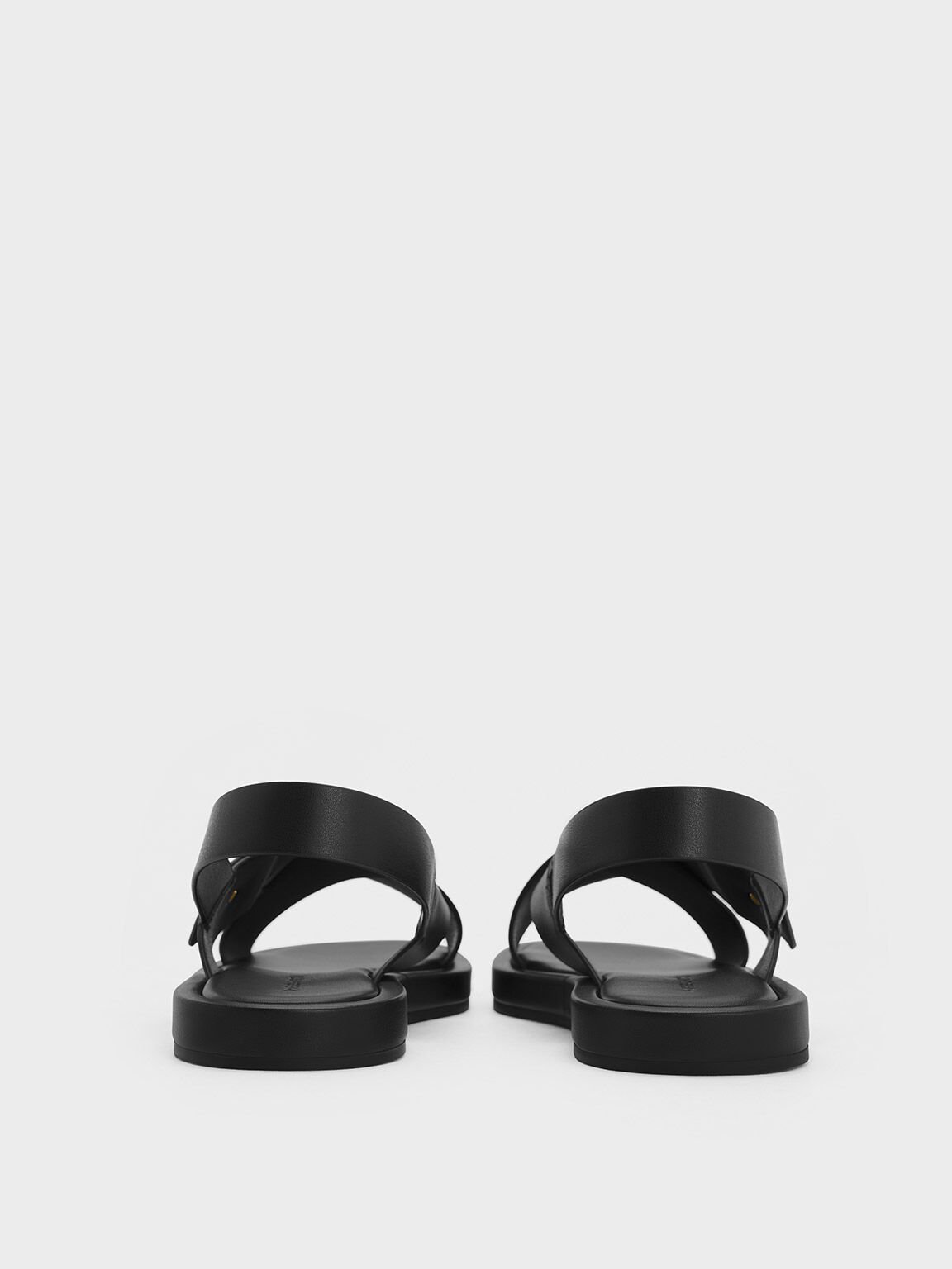 Crossover-Strap Slingback Sandals, Black, hi-res