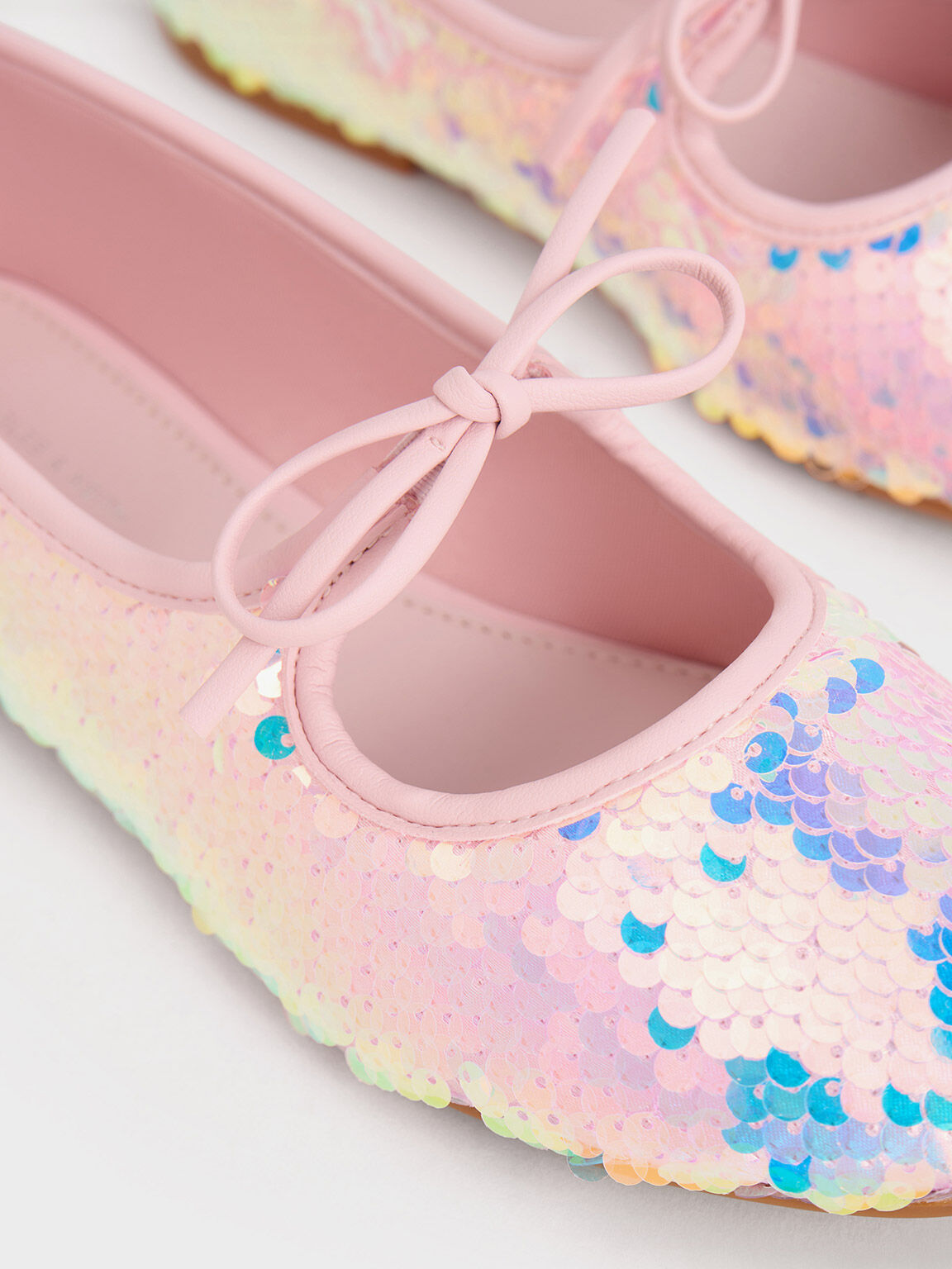 Sepatu Ballet Flats Girls' Sequin Two-Tone Bow, Pink, hi-res