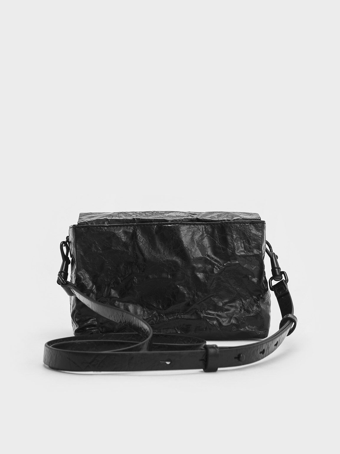 Matina Crinkle-Effect Crossbody Bag, Jet Black, hi-res