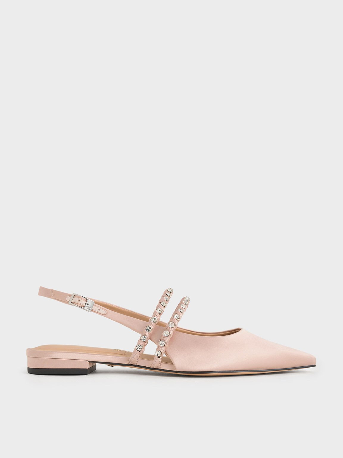 Sepatu Flats Mary Jane Gem-Encrusted Recycled Polyester Goldie, Light Pink, hi-res