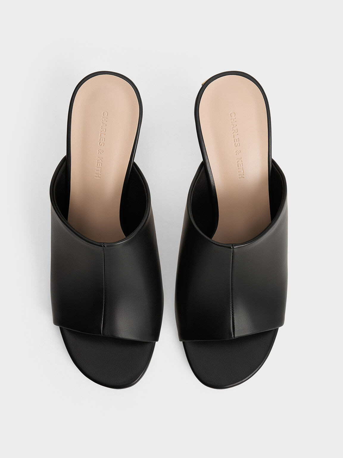 Sepatu Heeled Mules Round-Toe, Black, hi-res