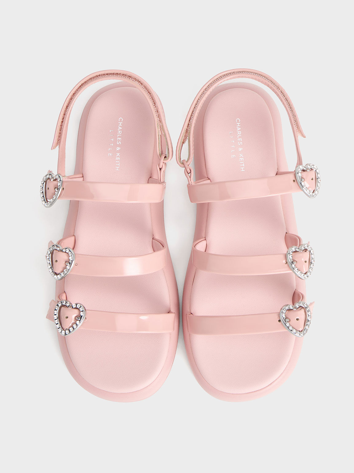 Sandal Strappy Girls' Heart-Embellished Patent, Pink, hi-res