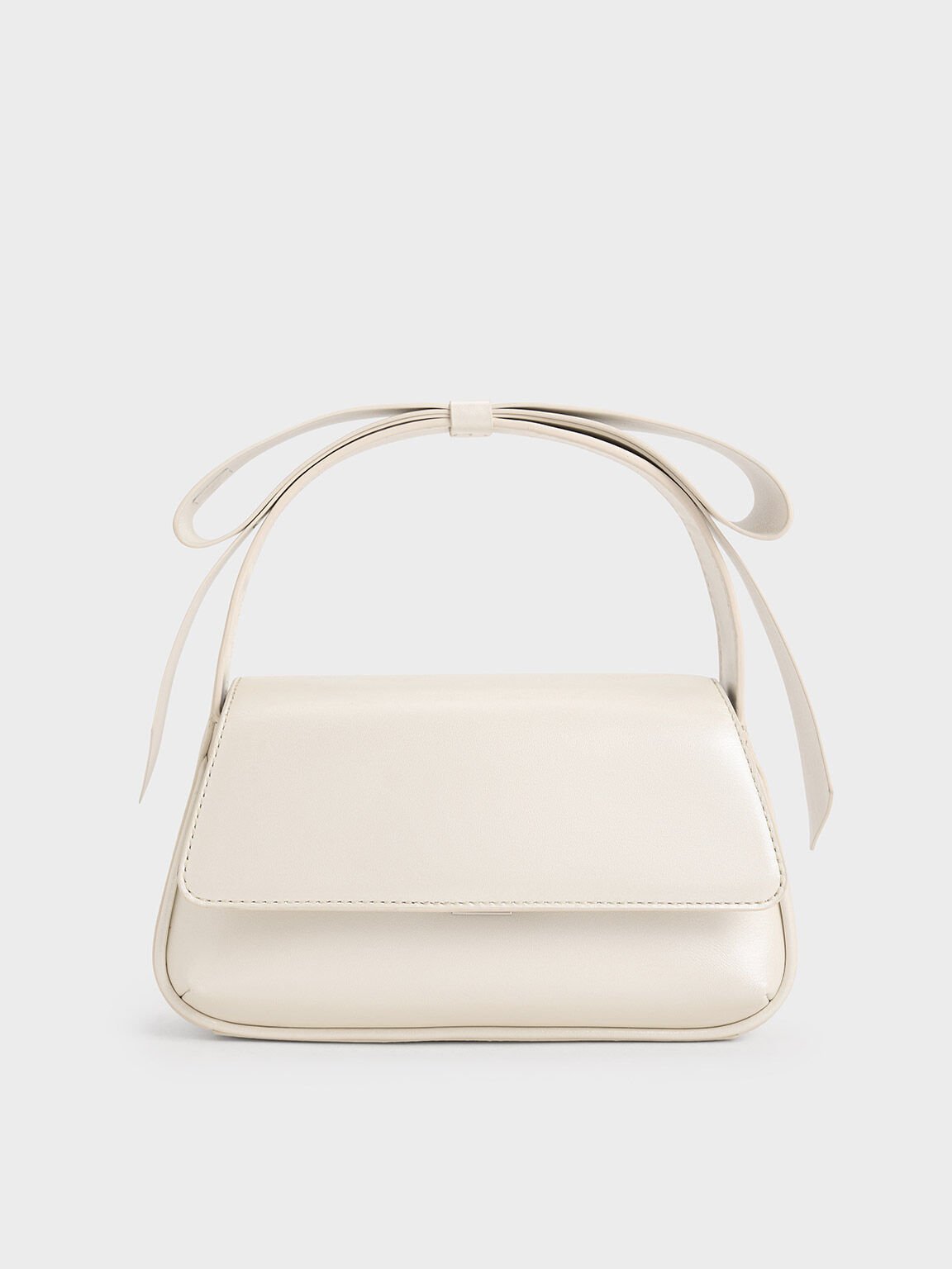 Tas Top-Handle Leather Bow, White, hi-res