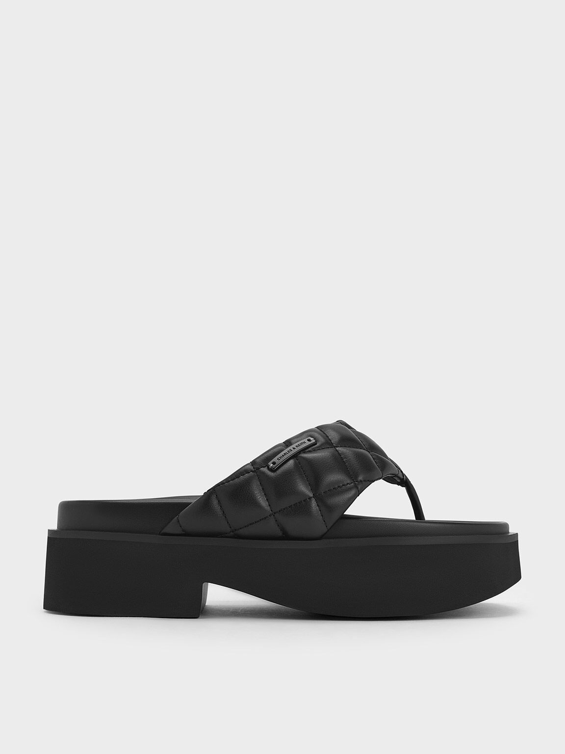 Sandal Thong Platform V-Strap, Black, hi-res