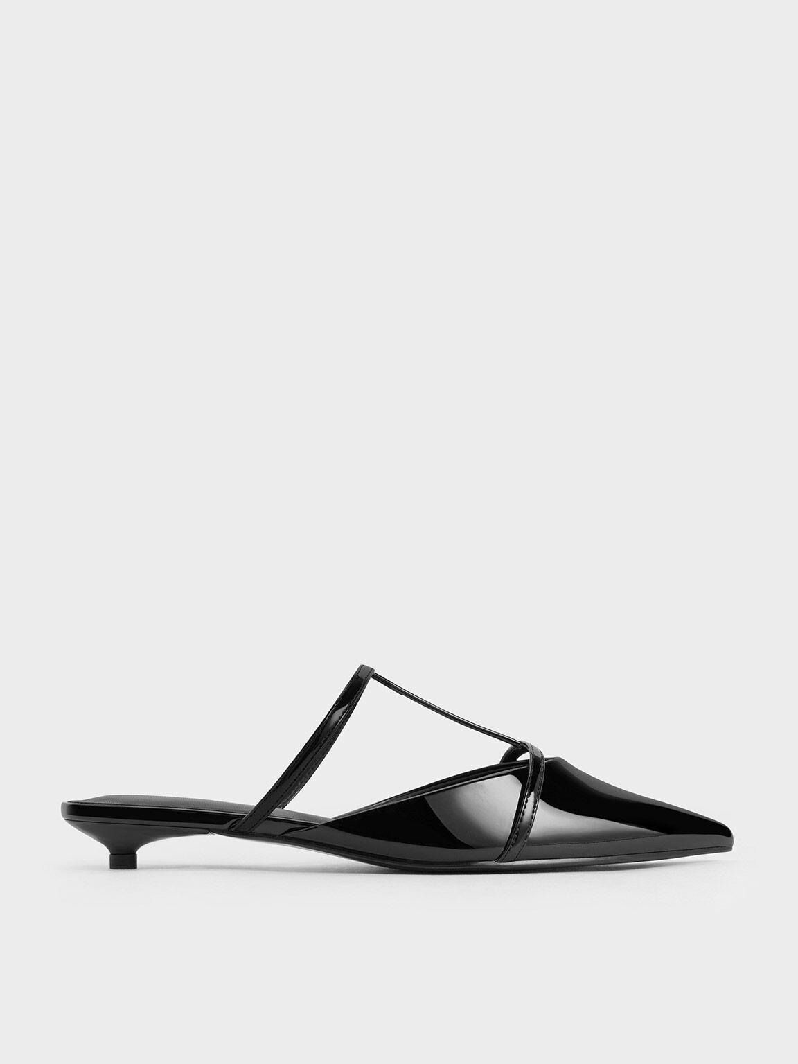 Sepatu Mules Pointed-Toe T-Bar Clara, Black Box, hi-res