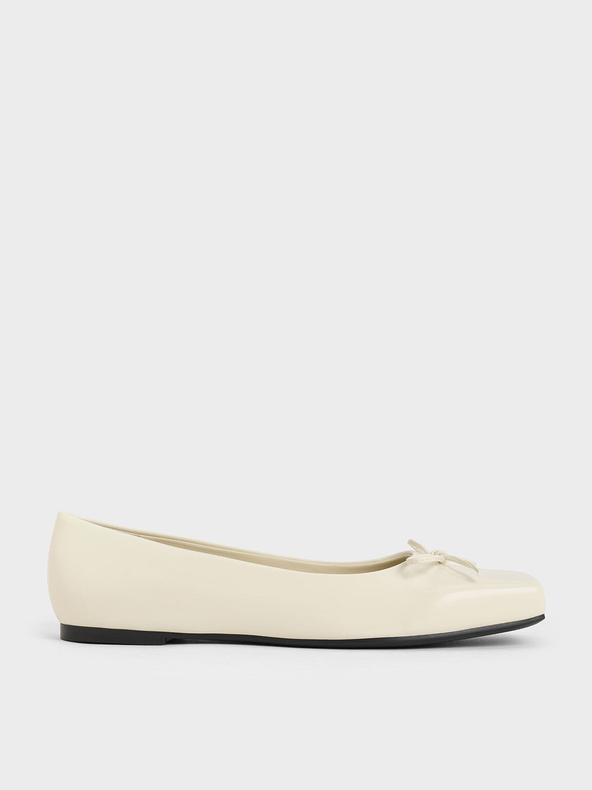 Square-Toe Bow Ballet Flats, Chalk, hi-res