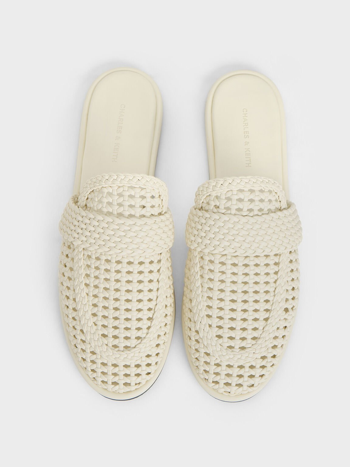 Sandal Flats Slip-On Woven, Chalk, hi-res