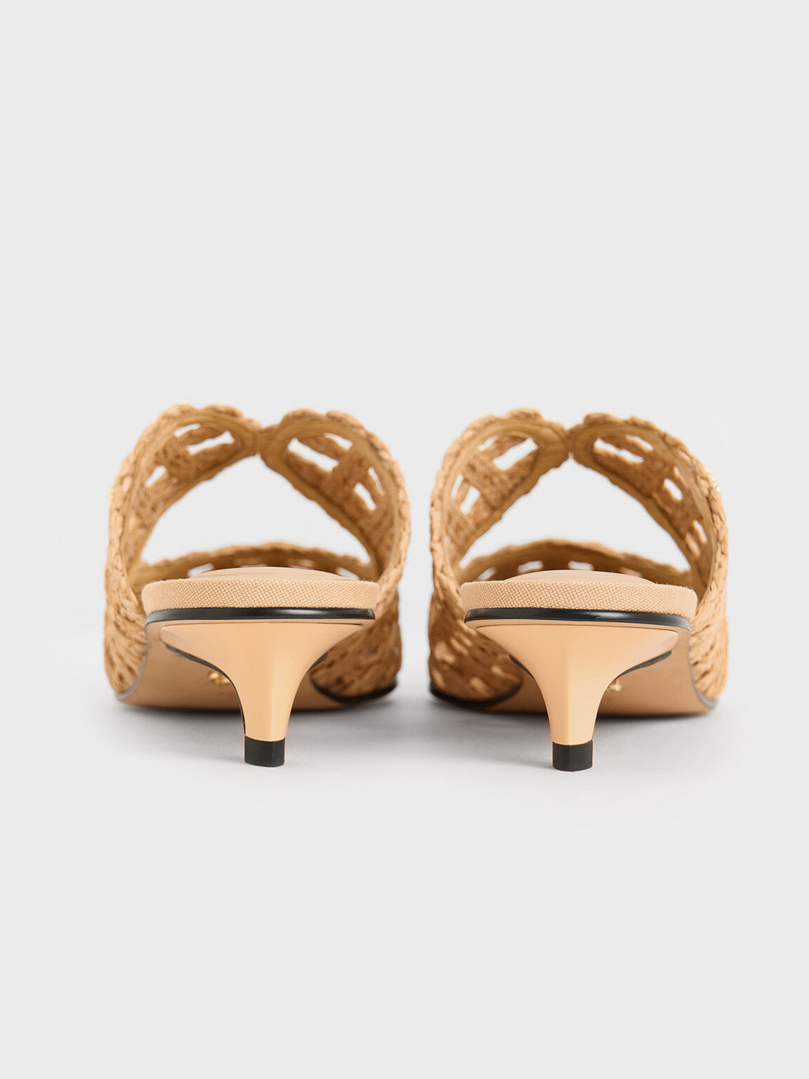 Sepatu Mules Pointed-Toe Kitten-Heel Raffia, Sand, hi-res
