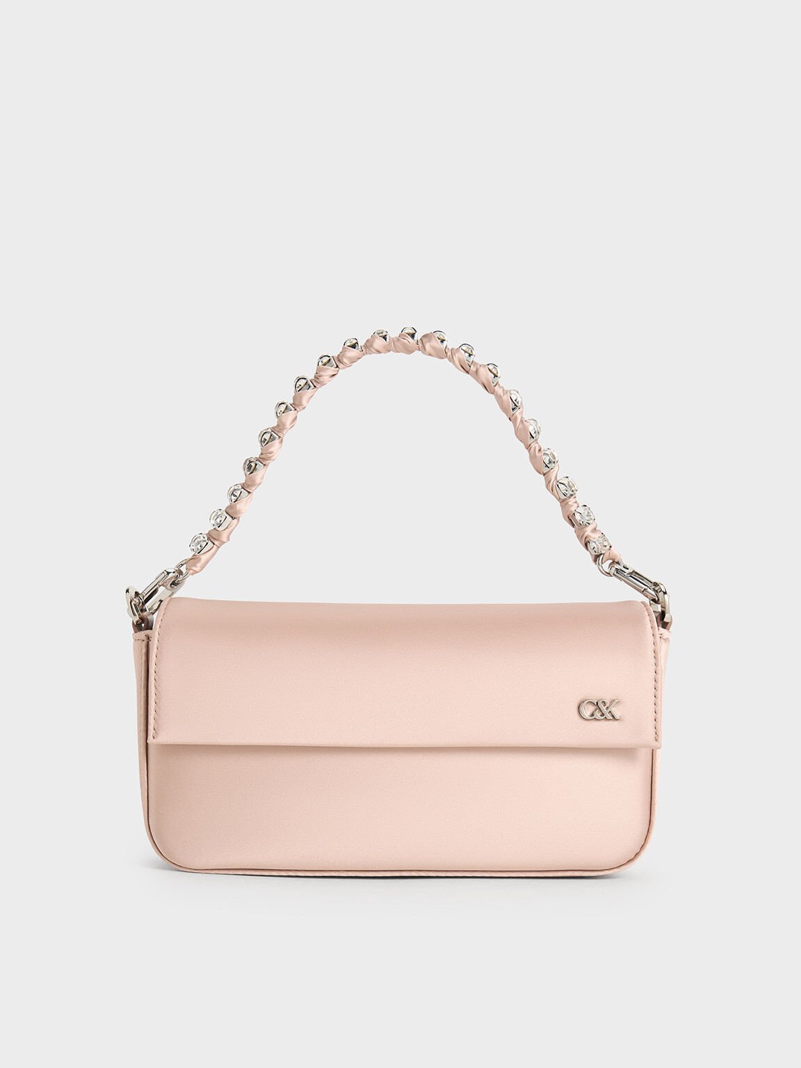 Tas Gem-Strap Front Flap Goldie Satin, Light Pink, hi-res