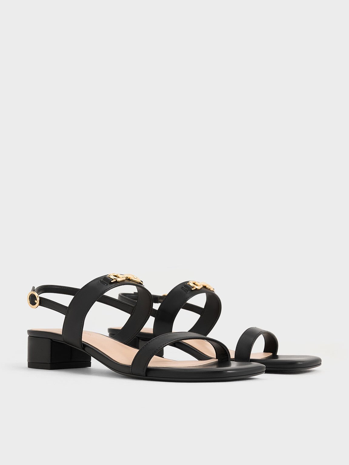 Sandal Slingback Metallic-Accent, Black, hi-res