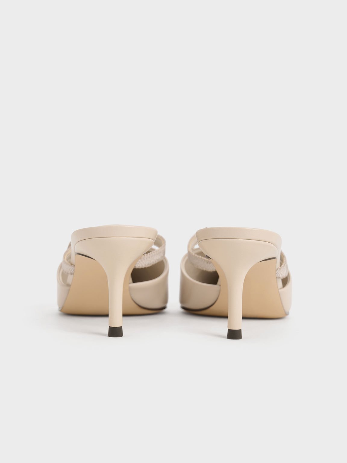 Sepatu Pointed-Toe Mules Grossgrain-Strap, Nude, hi-res