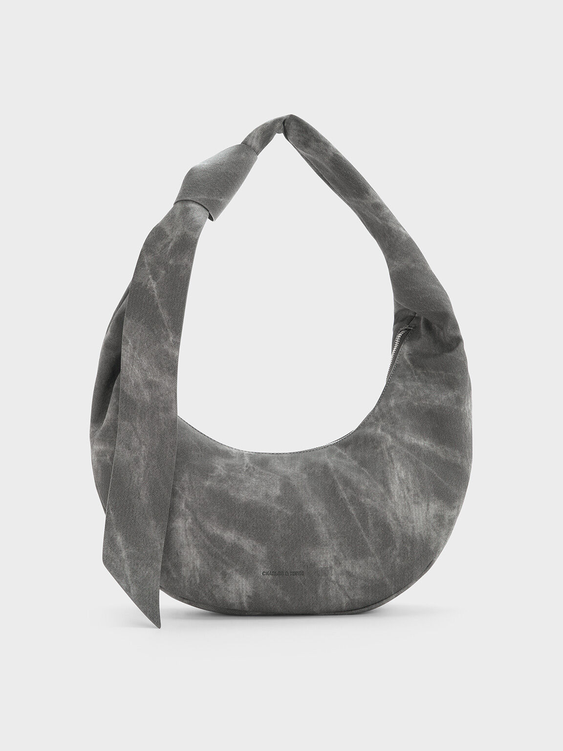 Toni Denim Knotted Curved Hobo Bag, Dark Grey, hi-res