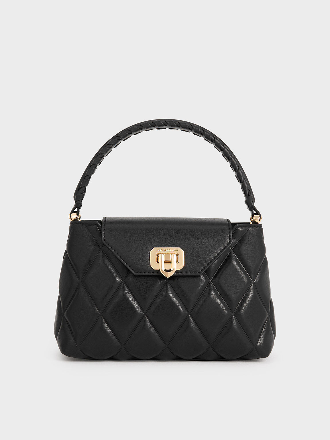 Arwen Quilted Braided-Strap Top Handle Bag, Black, hi-res