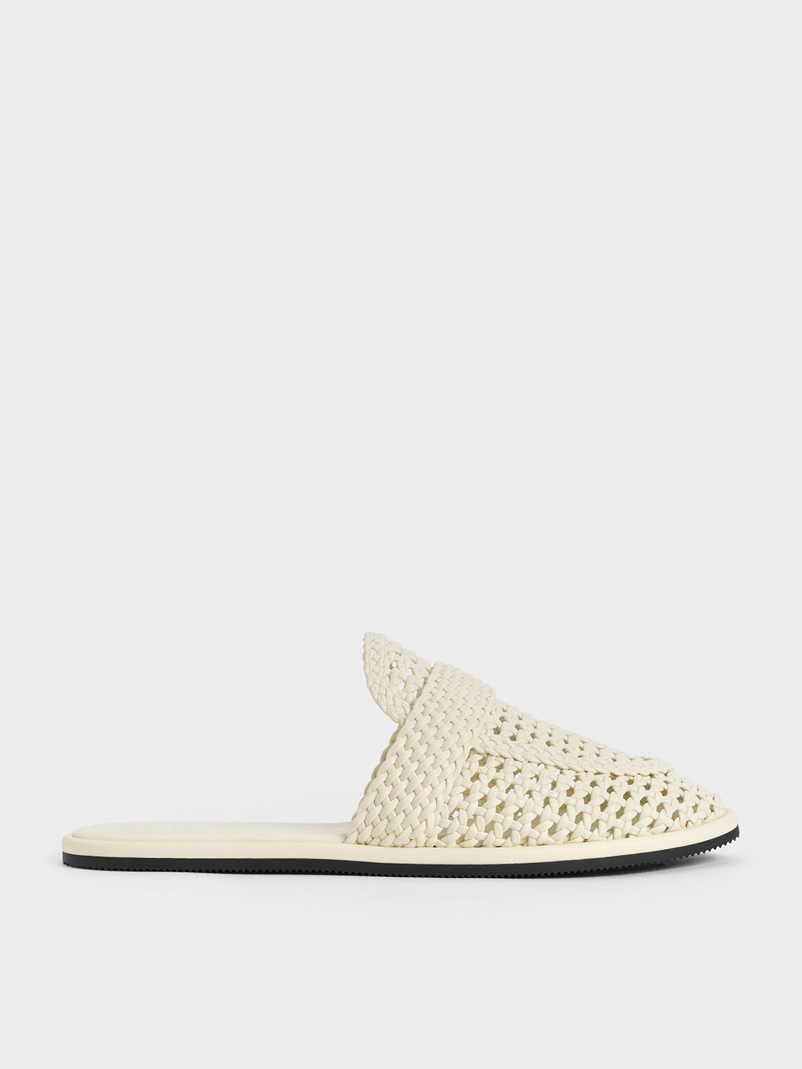 Sandal Flats Slip-On Woven, Chalk, hi-res