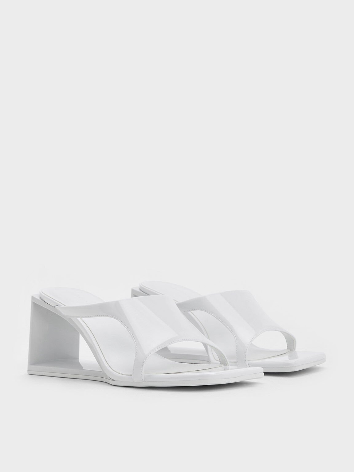 Xeli Triangle-Heel Mules, White, hi-res