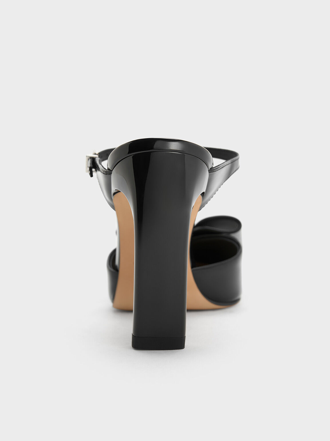 Sepatu Mules Bladed-Heel Leather Bow Lu Patent, Black Patent, hi-res