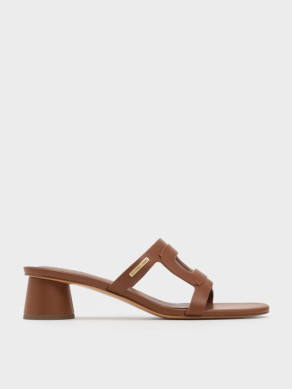 Easley Cut-Out Cylinder-Heel Mules, Caramel, hi-res