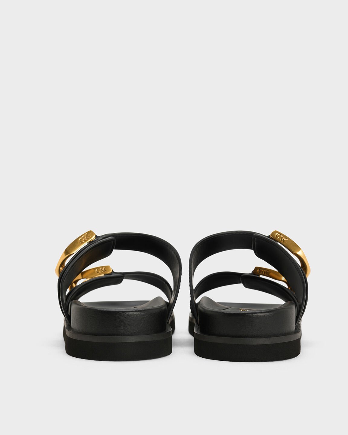 Sandal Slides Buckled Leather Gabine, Black, hi-res