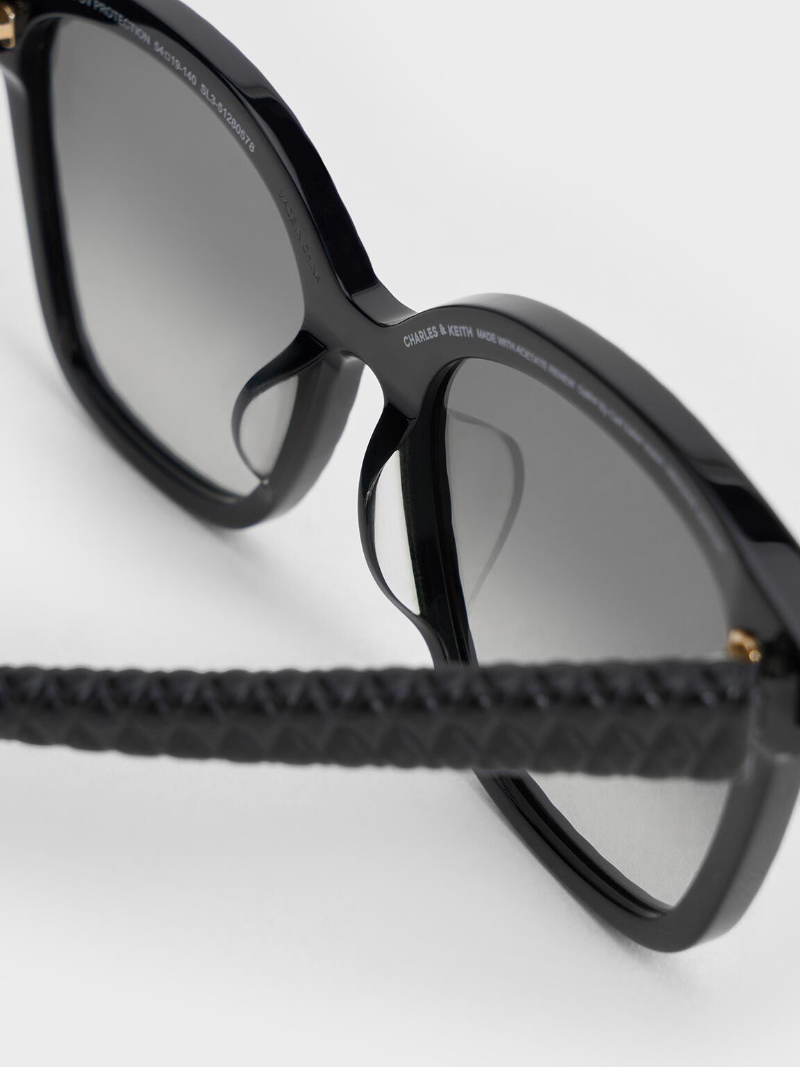 Kacamata Quilted Recycled Acetate & Leather, Black, hi-res