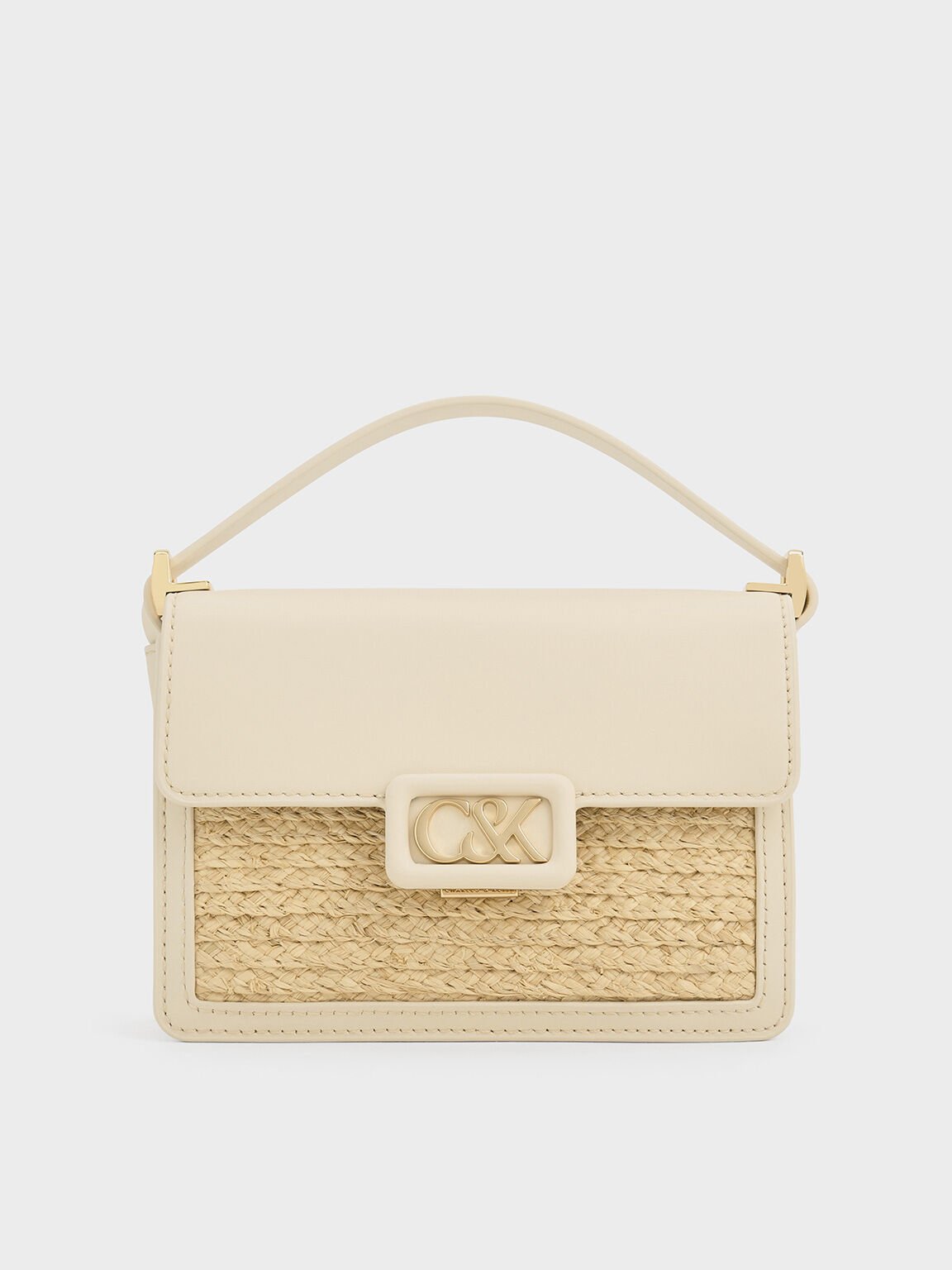 Tas Boxy Leather & Raffia, Beige, hi-res