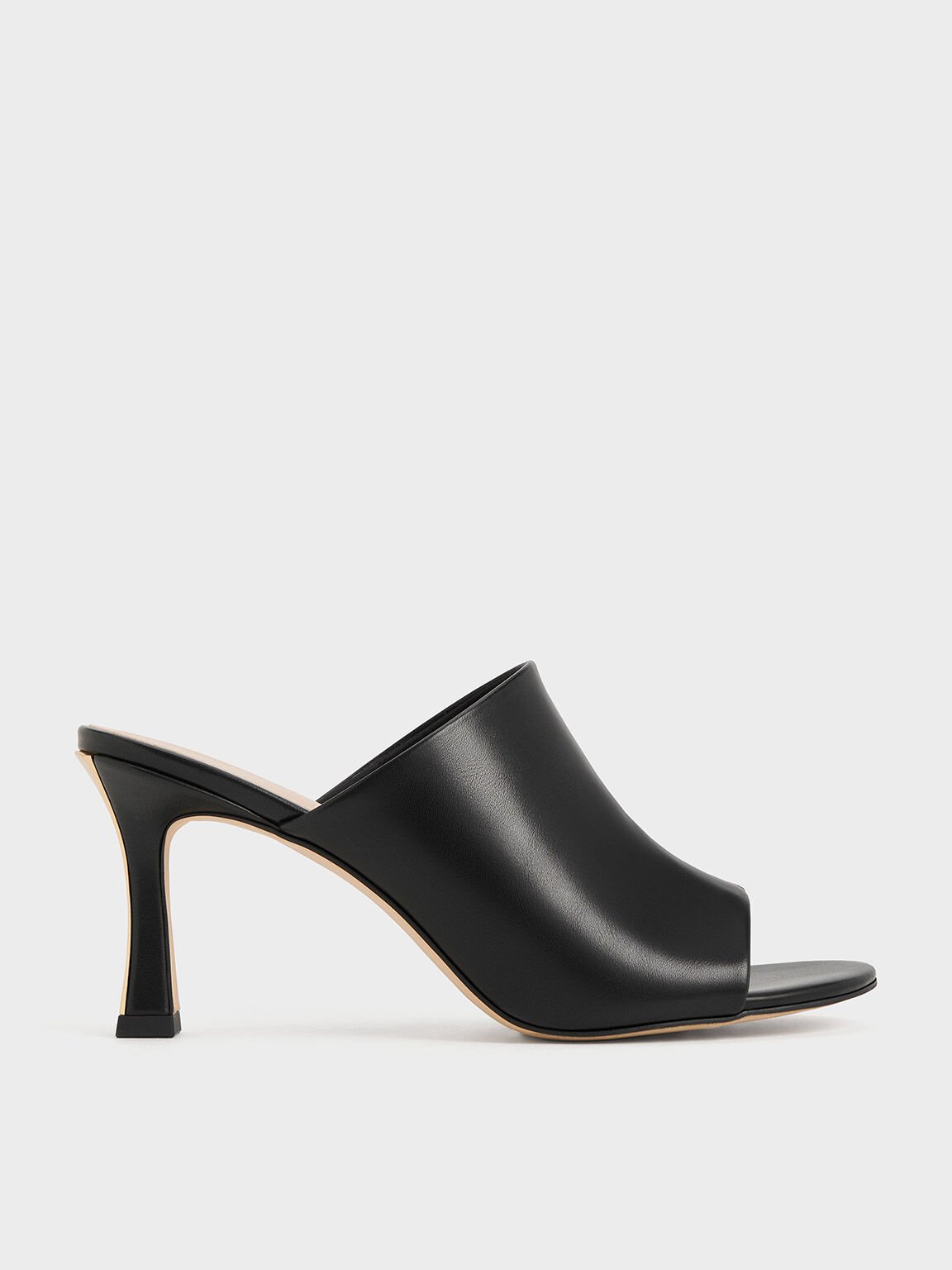 Round-Toe Heeled Mules, Black, hi-res