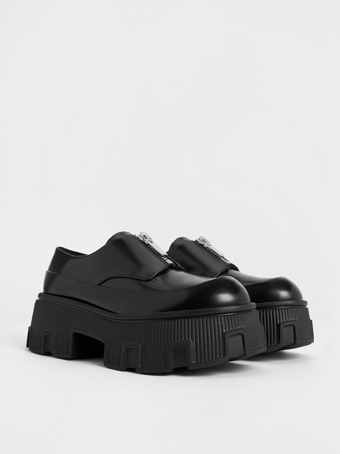 Zip-Up Platform Loafers, Black Box, hi-res