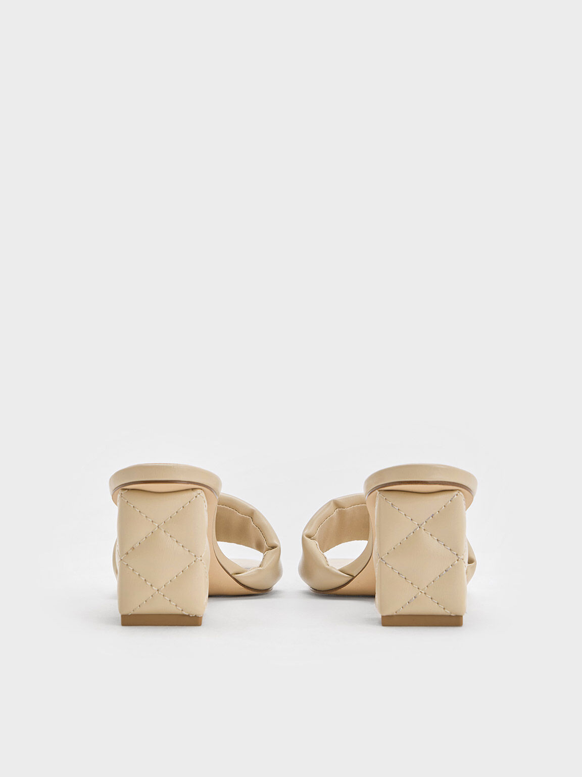 Puffy-Strap Quilted-Heel Mules, Taupe, hi-res