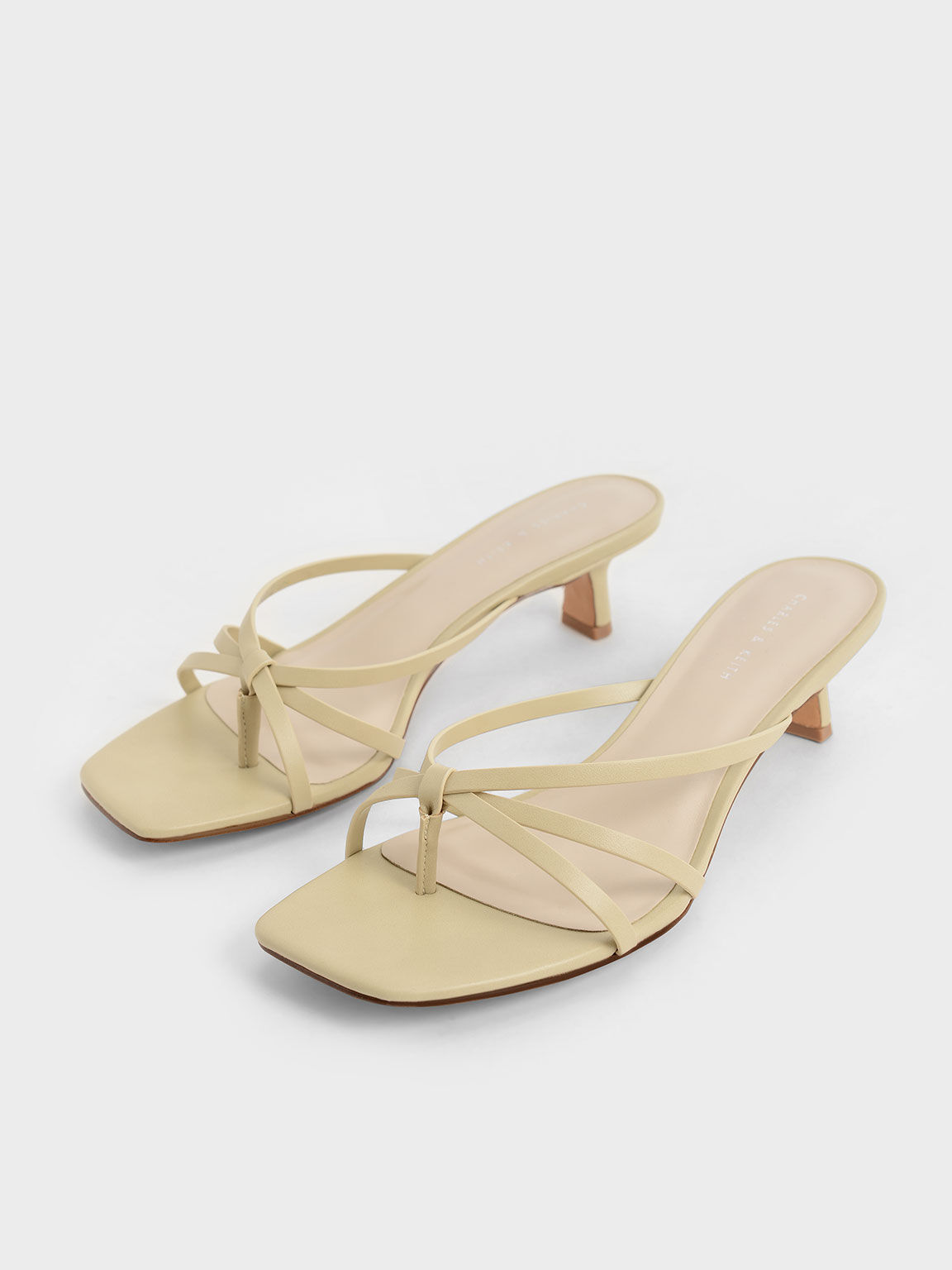 Sand Strappy Heeled Toe-Loop Sandals - CHARLES & KEITH ID