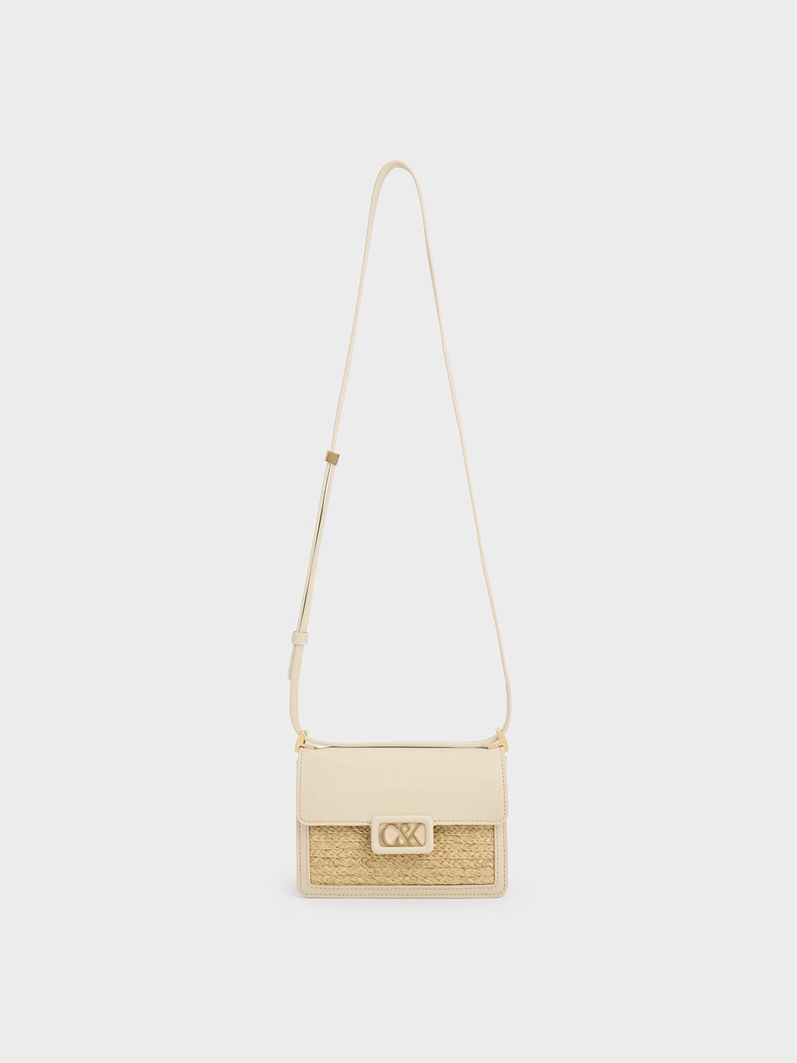 Tas Boxy Leather & Raffia, Beige, hi-res