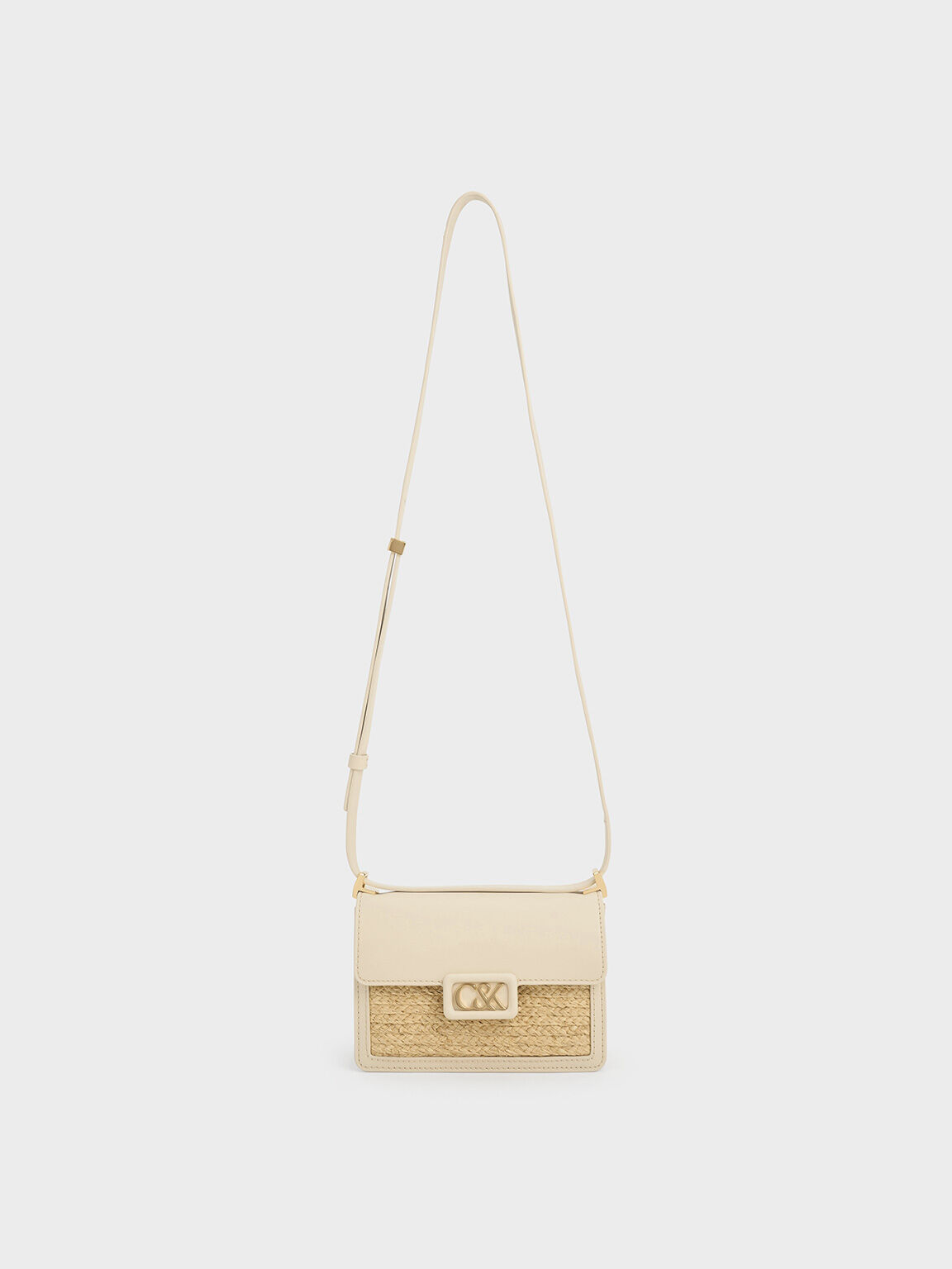 Leather & Raffia Boxy Bag, Beige, hi-res