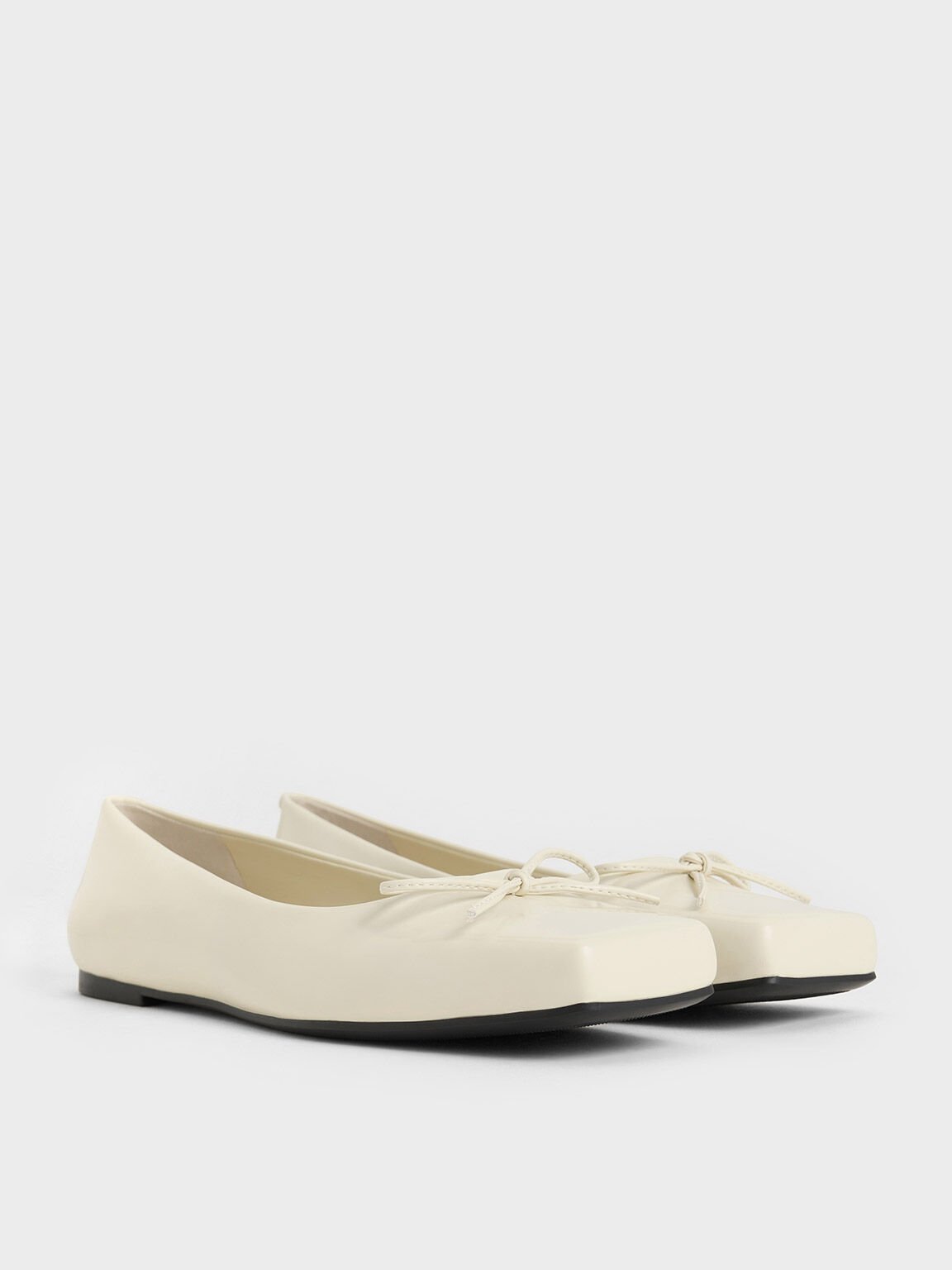 Sandal Ballet Flats Square-Toe Bow, Chalk, hi-res