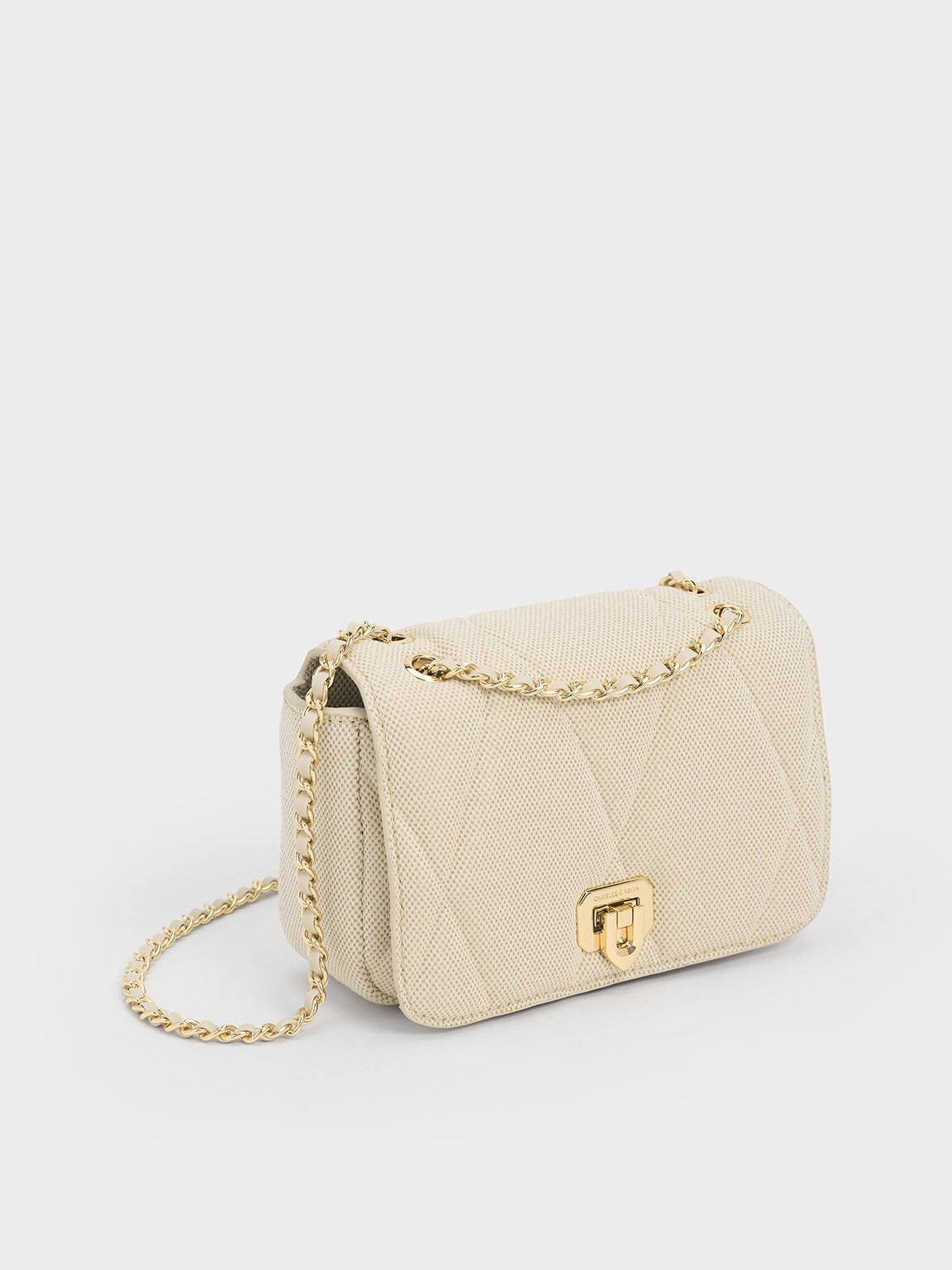 Arwen Canvas Quilted Shoulder Bag, Beige, hi-res