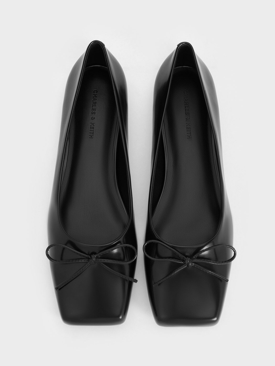 Square-Toe Bow Ballet Flats, Black Box, hi-res