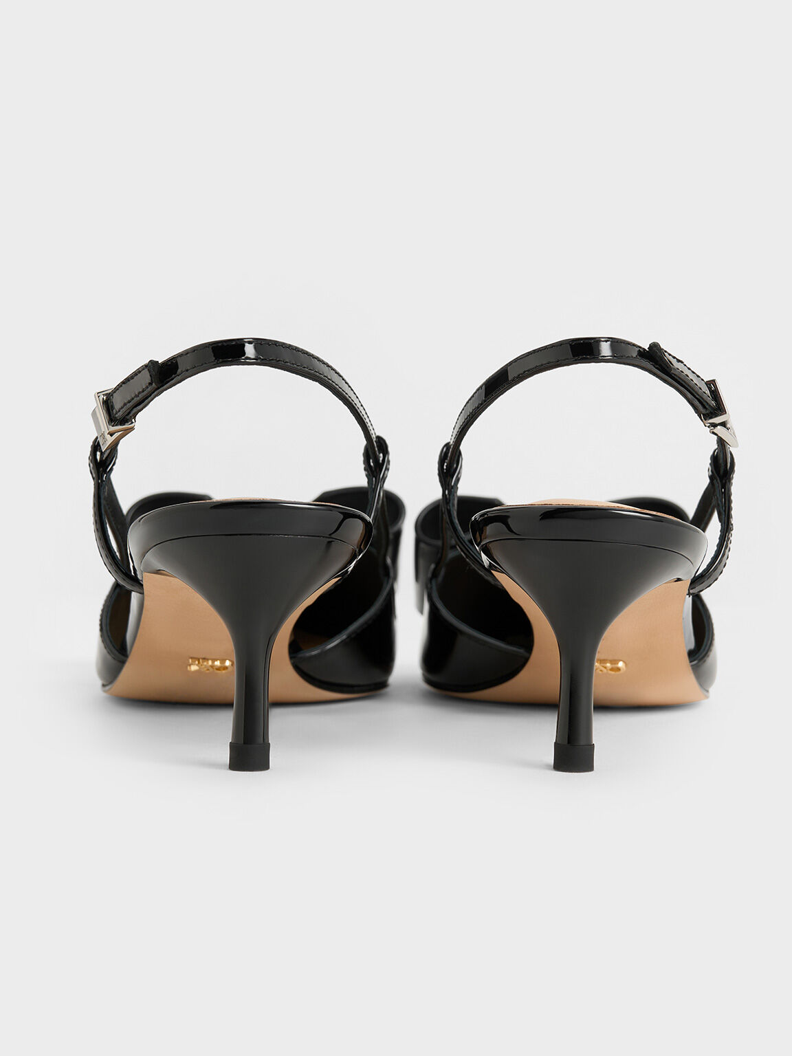 Sepatu Slingback Pumps Leather Bow Lu Patent, Black Patent, hi-res