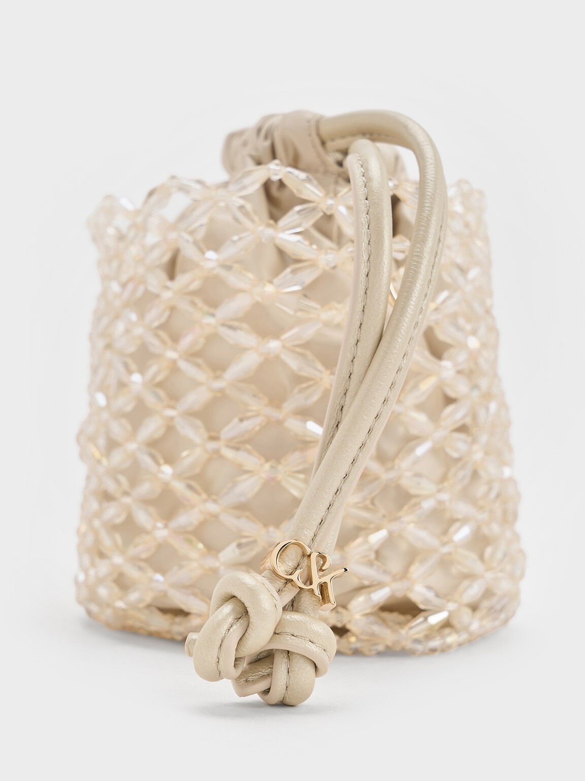 Tas Bucket Chain-Handle Beaded, Champagne, hi-res