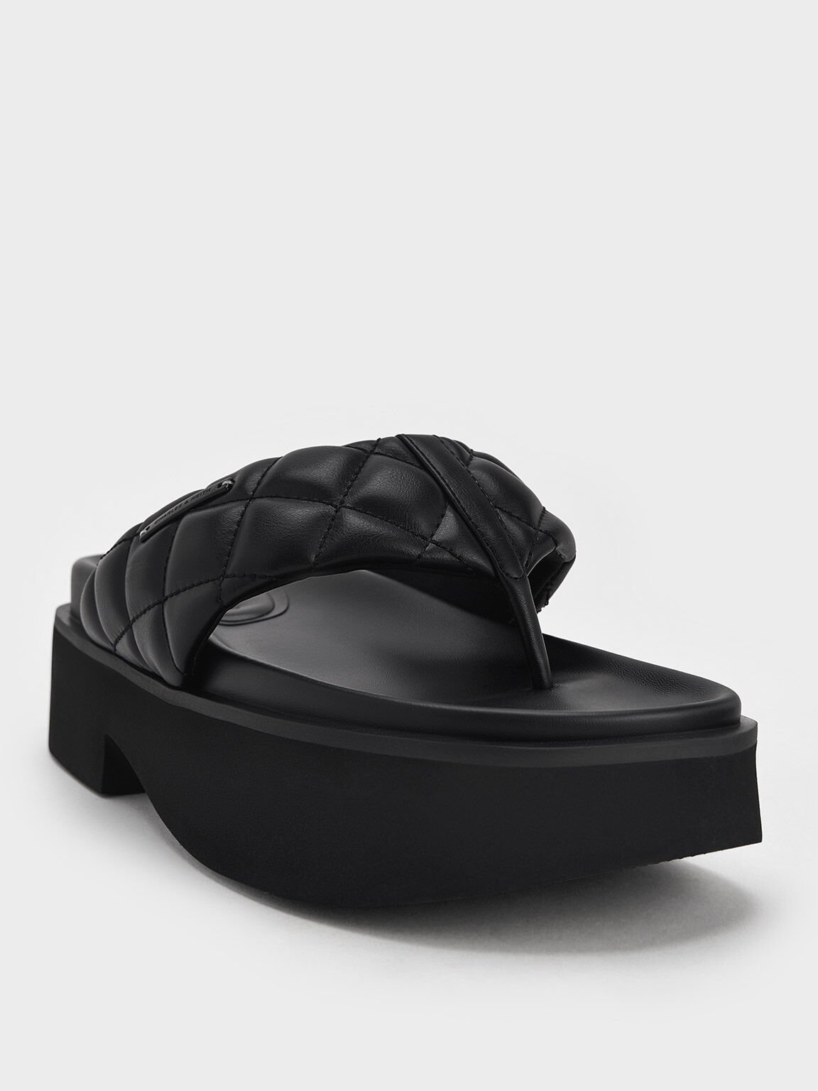 Sandal Thong Platform V-Strap, Black, hi-res